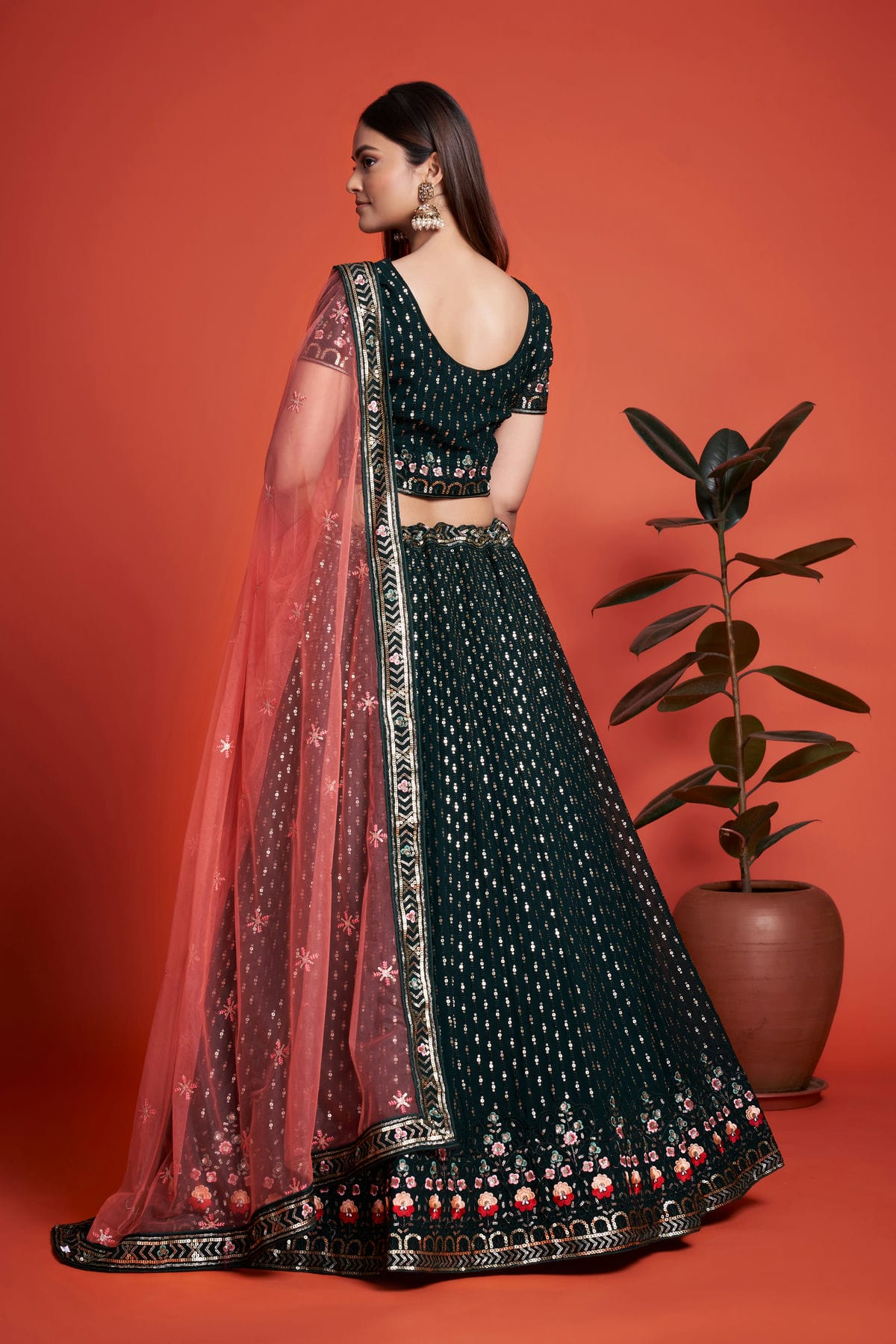 Green Colour Embroidery Georgette Lehenga Choli VSLD1080843