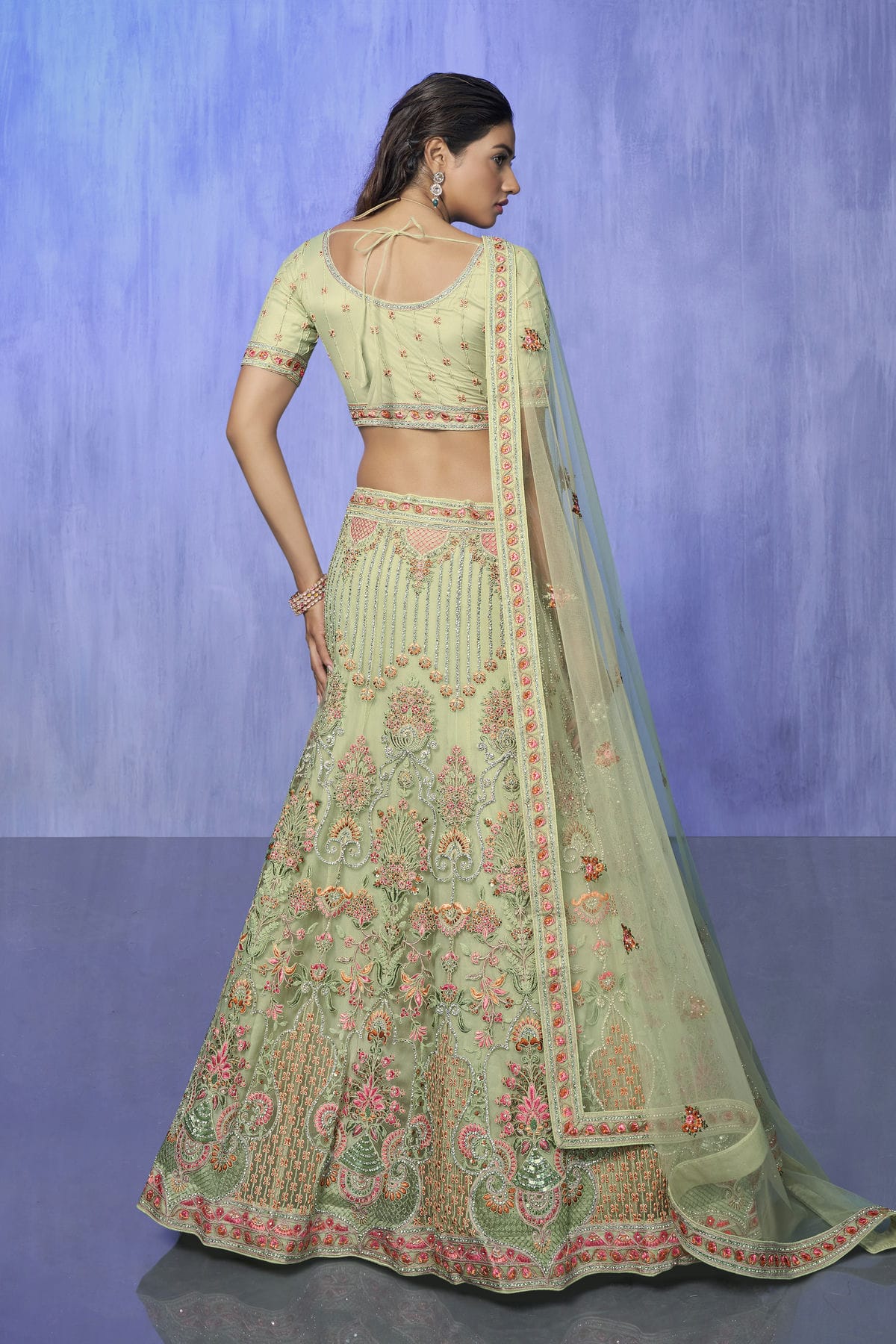 Green Colour Embroidery Net Lehenga Choli VSLD1080735