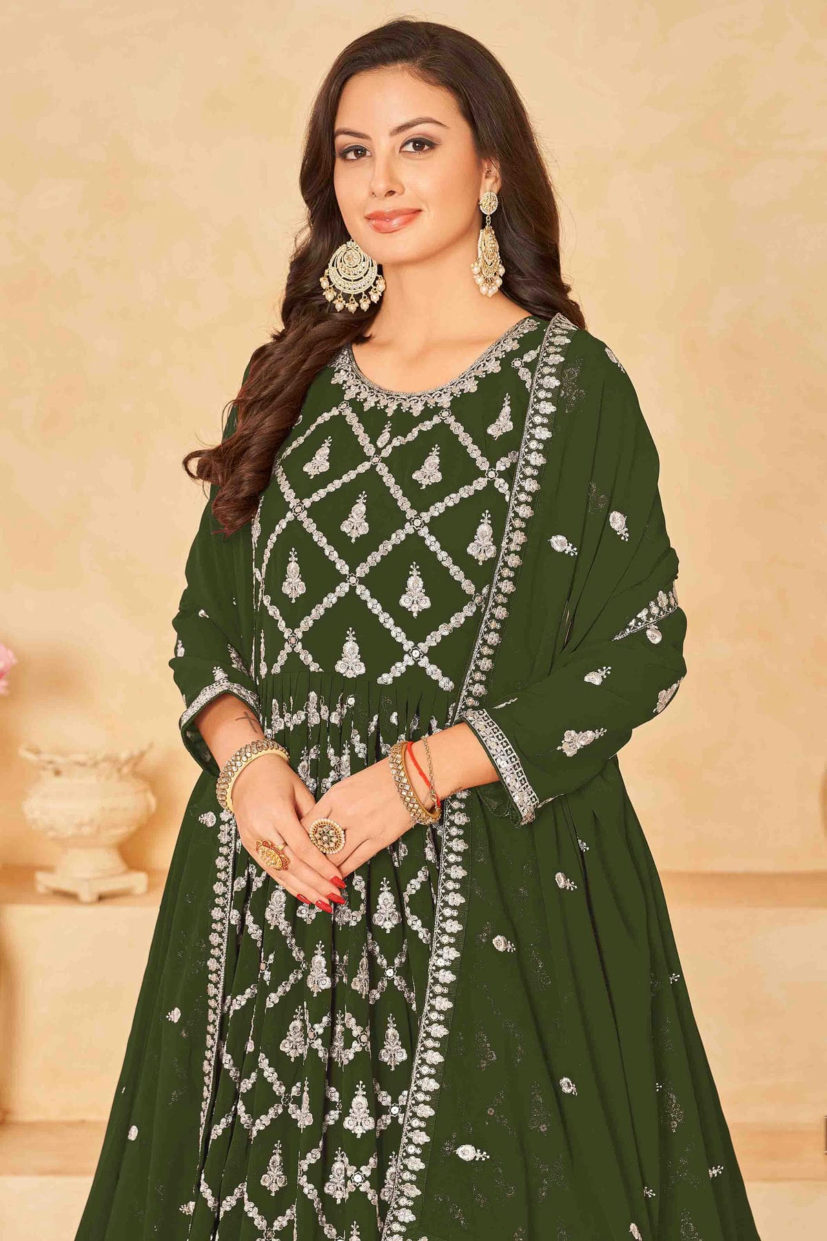 Green Colour Faux Georgette Anarkali Suit VSSM1050725