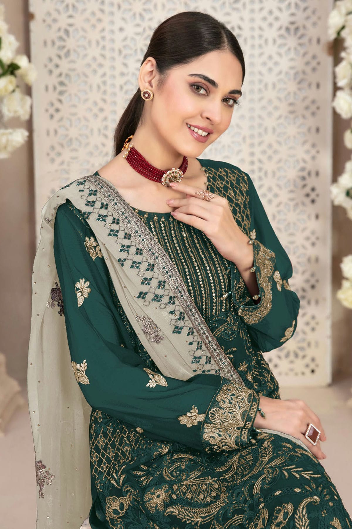 Green Colour Faux Georgette Pakistani Suit VSSM1140053