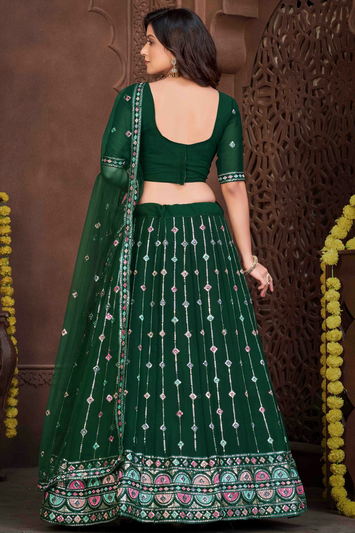 Green Colour Georgette Semi Stitched Lehenga Choli VSLC1170046