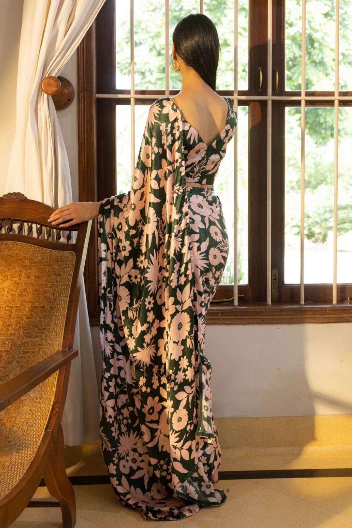 Green Colour Nylon Japan Satin Printed Saree VSSD1111681