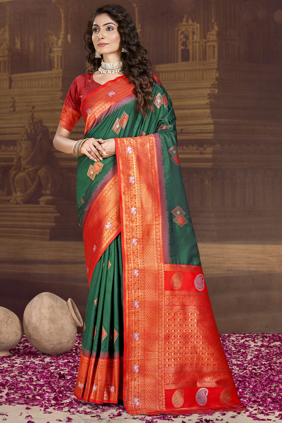 Green Colour Silk Woven Work Traditional Saree
