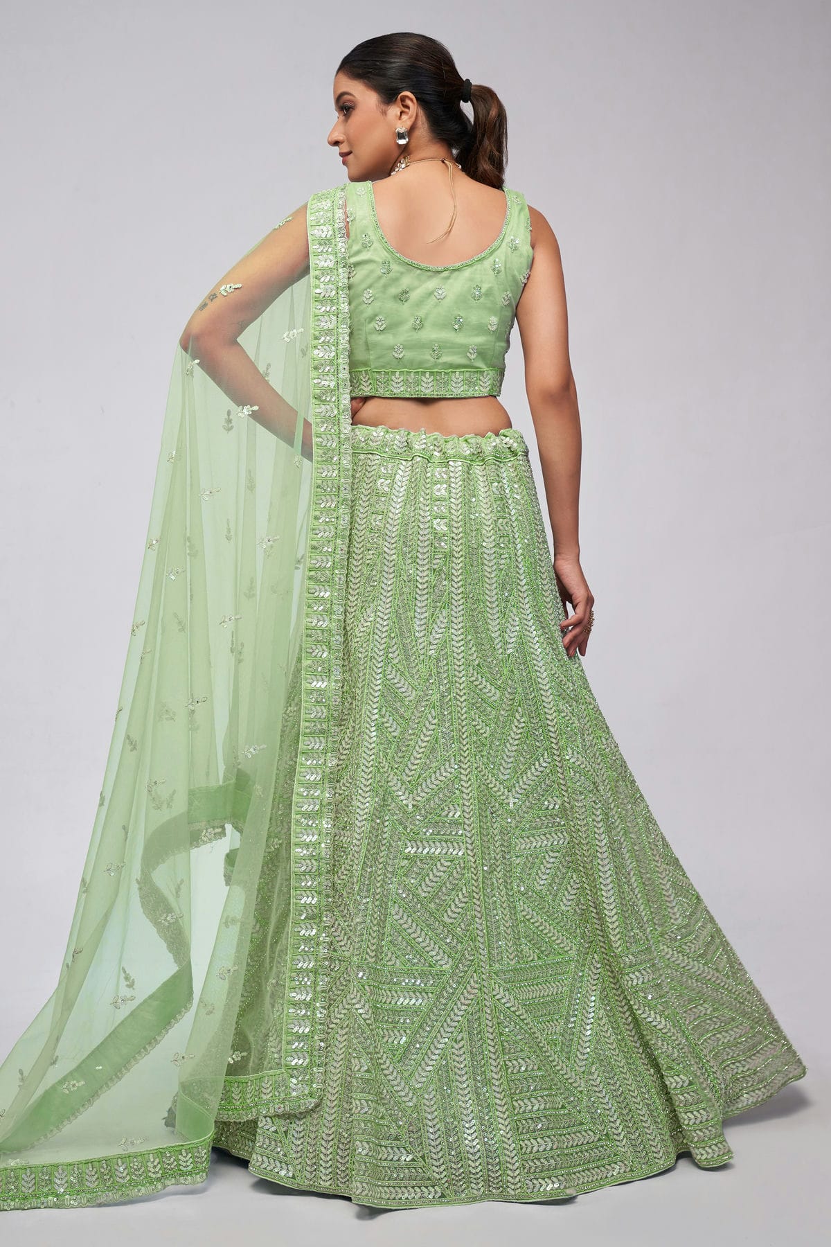 Green Colour Soft Net Lehenga Choli VSLC1030033