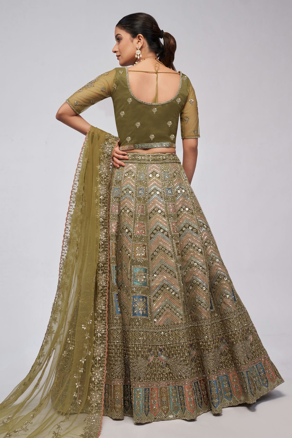 Green Colour Soft Net Lehenga Choli VSLC1030039
