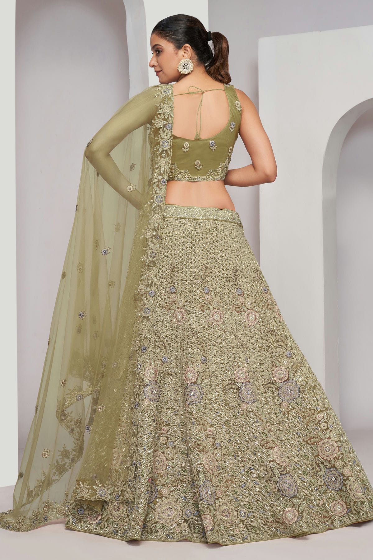 Green Colour Soft Net Lehenga Choli VSLC1030054