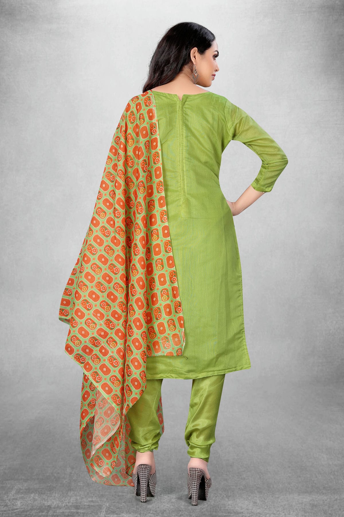 Green Colour Unstitched Chanderi Churidar Suit VSUS1160823