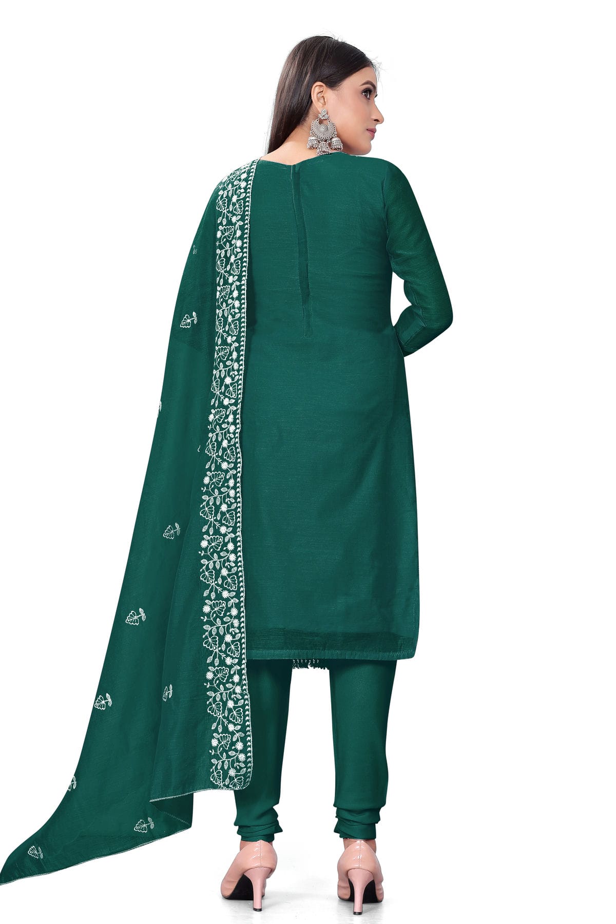 Green Colour Unstitched Chanderi Cotton Churidar Suit VSUS