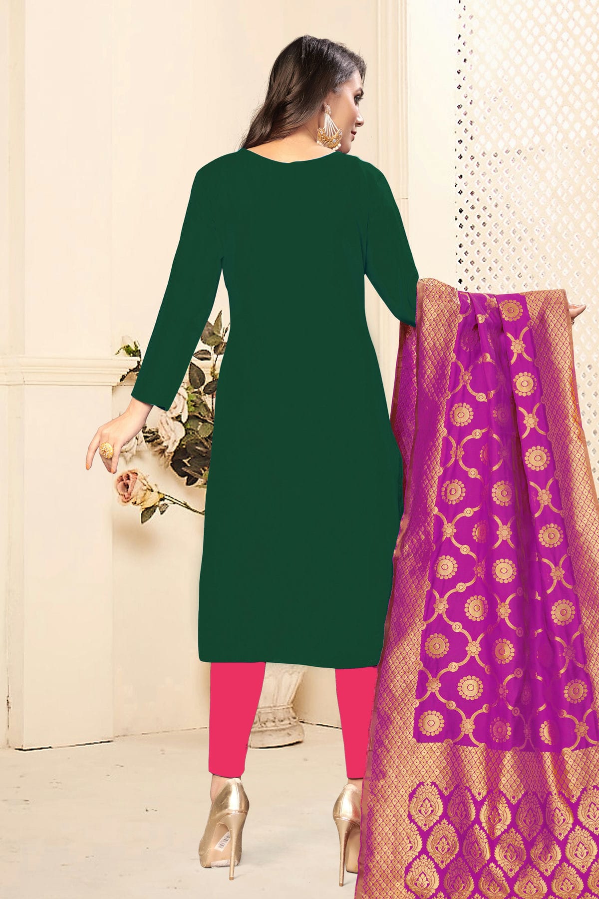 Green Colour Unstitched Jaam Cotton Fabric Straight Suit VSUS1160912