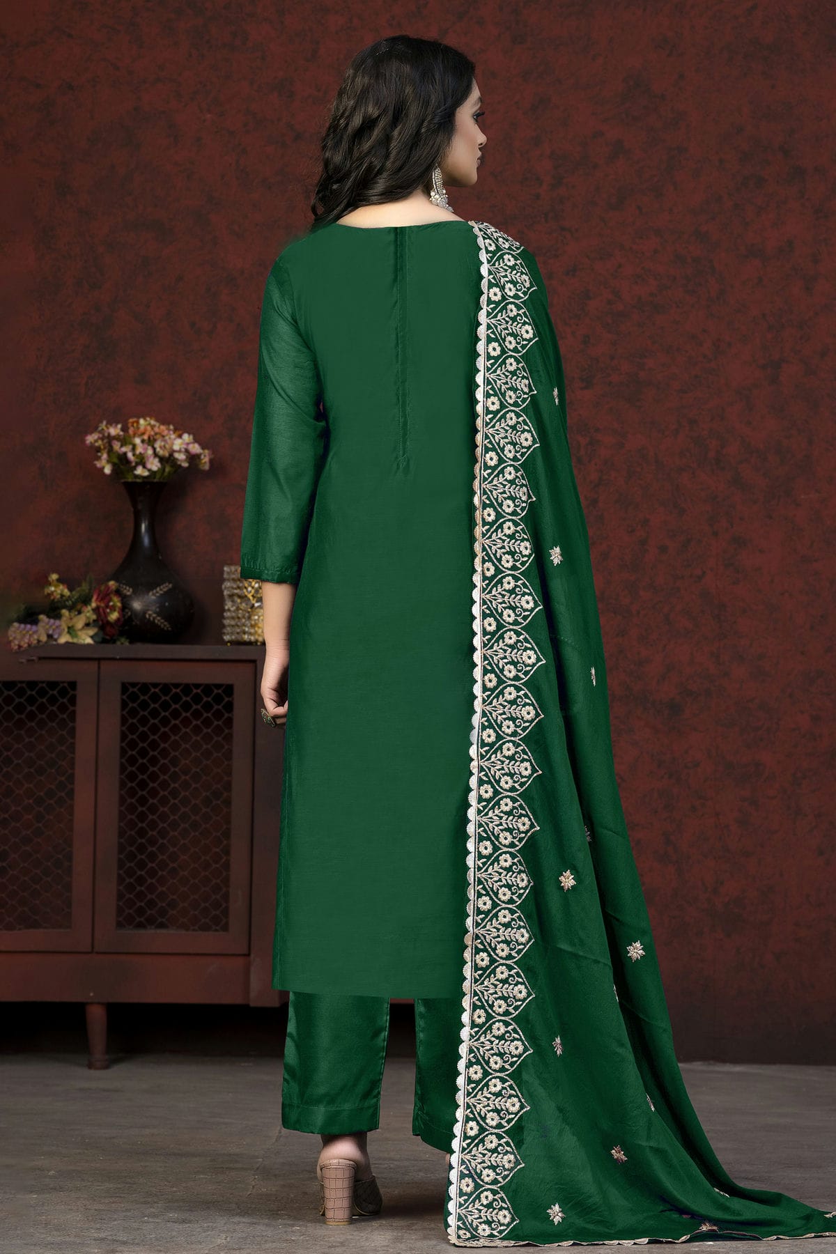Green Colour Unstitched Modal Chanderi Fabric Straight Suit VSUS1160916