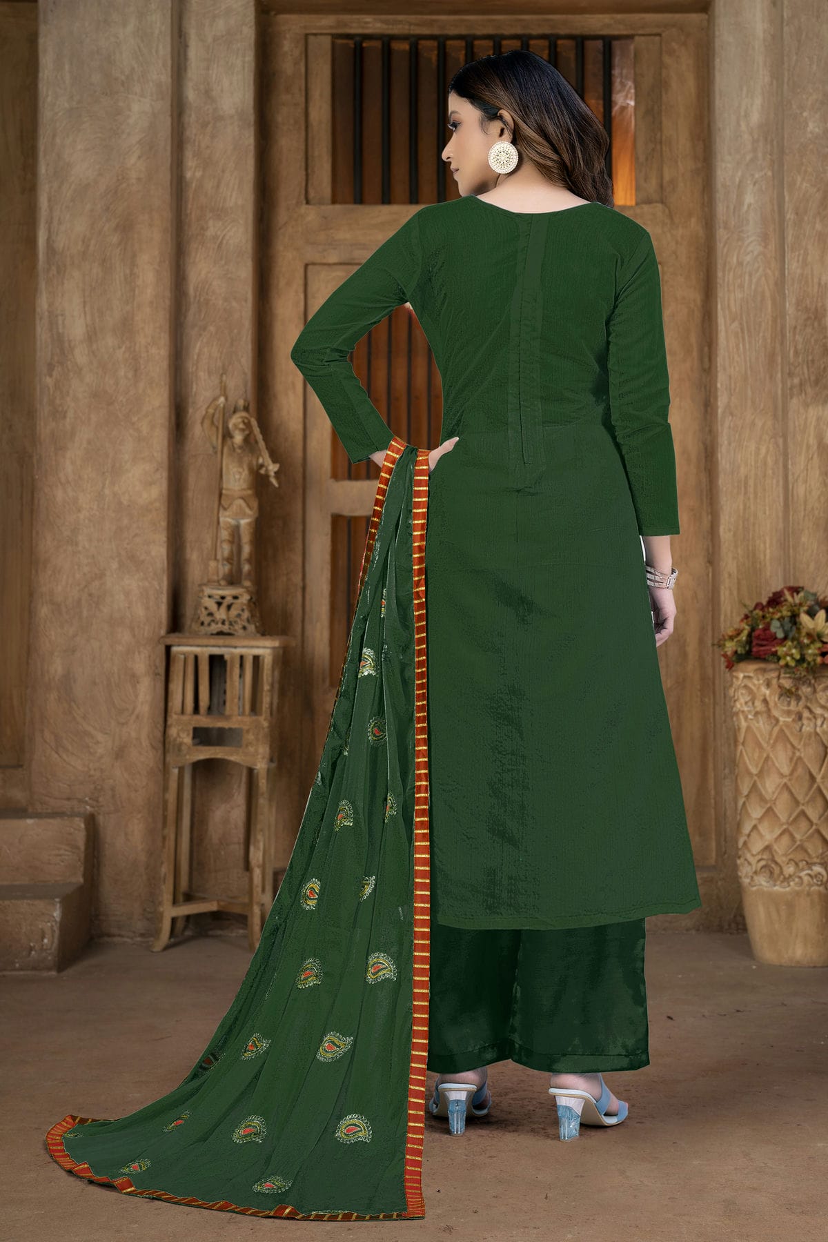 Green Colour Unstitched Modal Chanderi Plazzo Pant Suit VSUS1160860