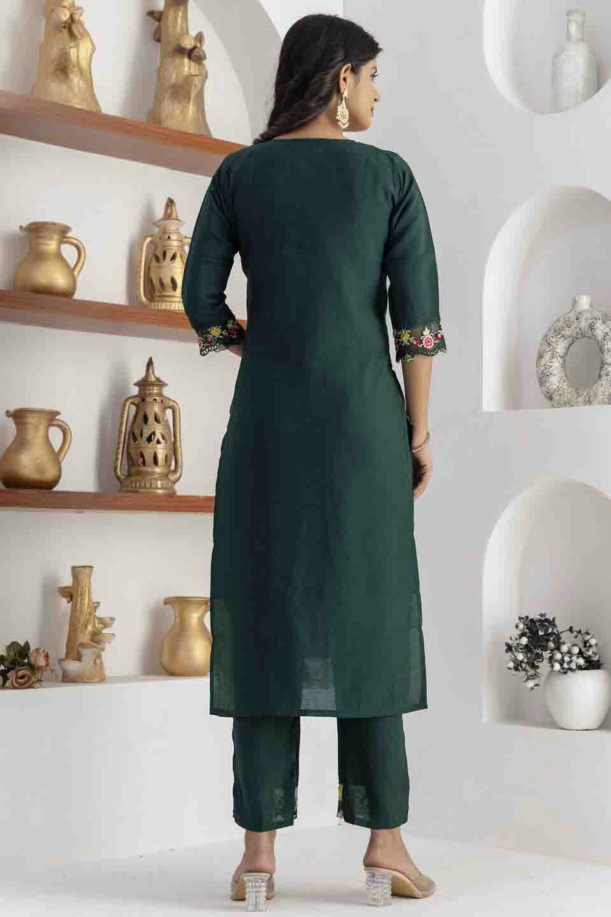 Green Colour Viscose Silk Embroidery Pant Style Suit VSSS1113616