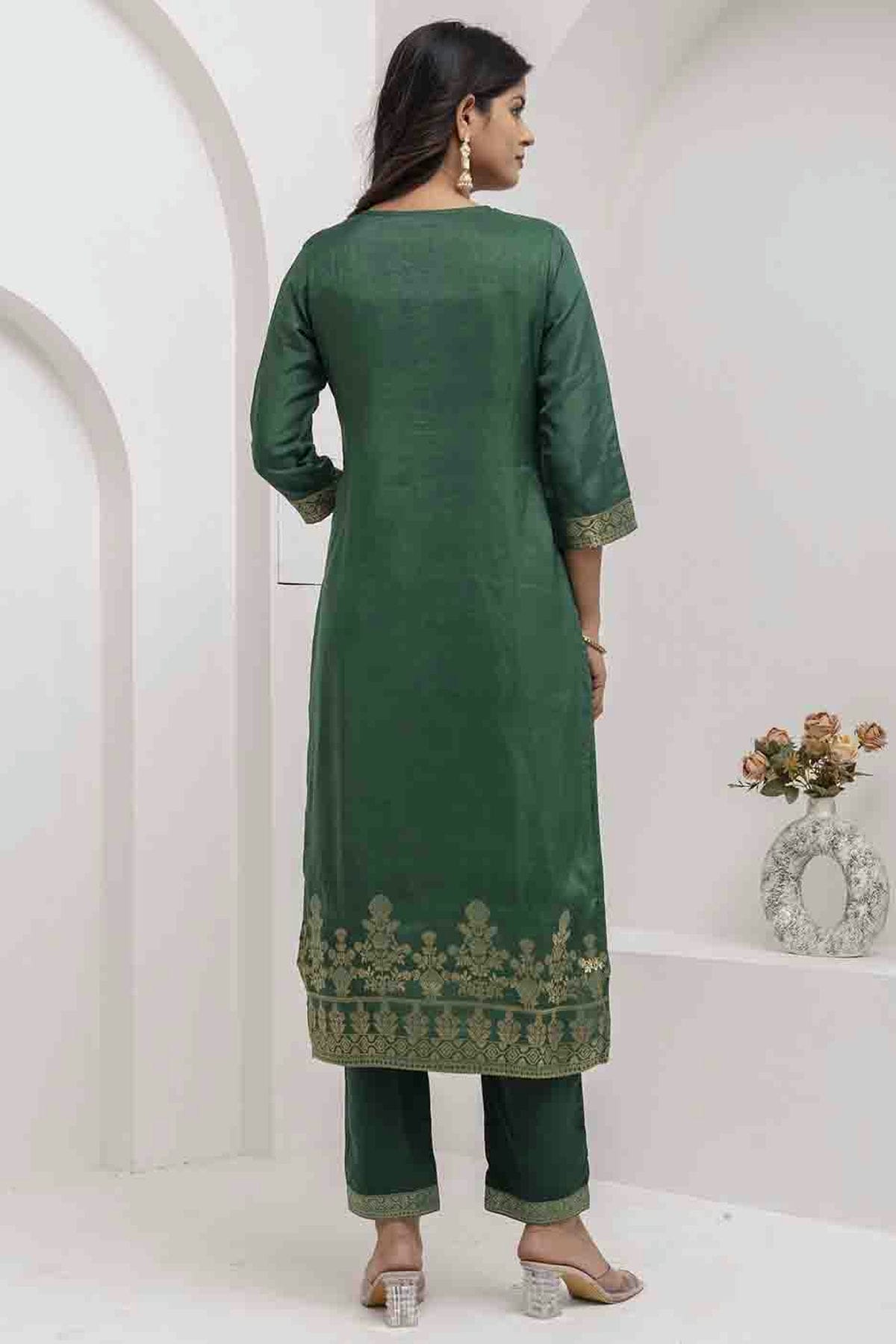 Green Colour Viscose Silk Woven Pant Style Suit VSSS1113660