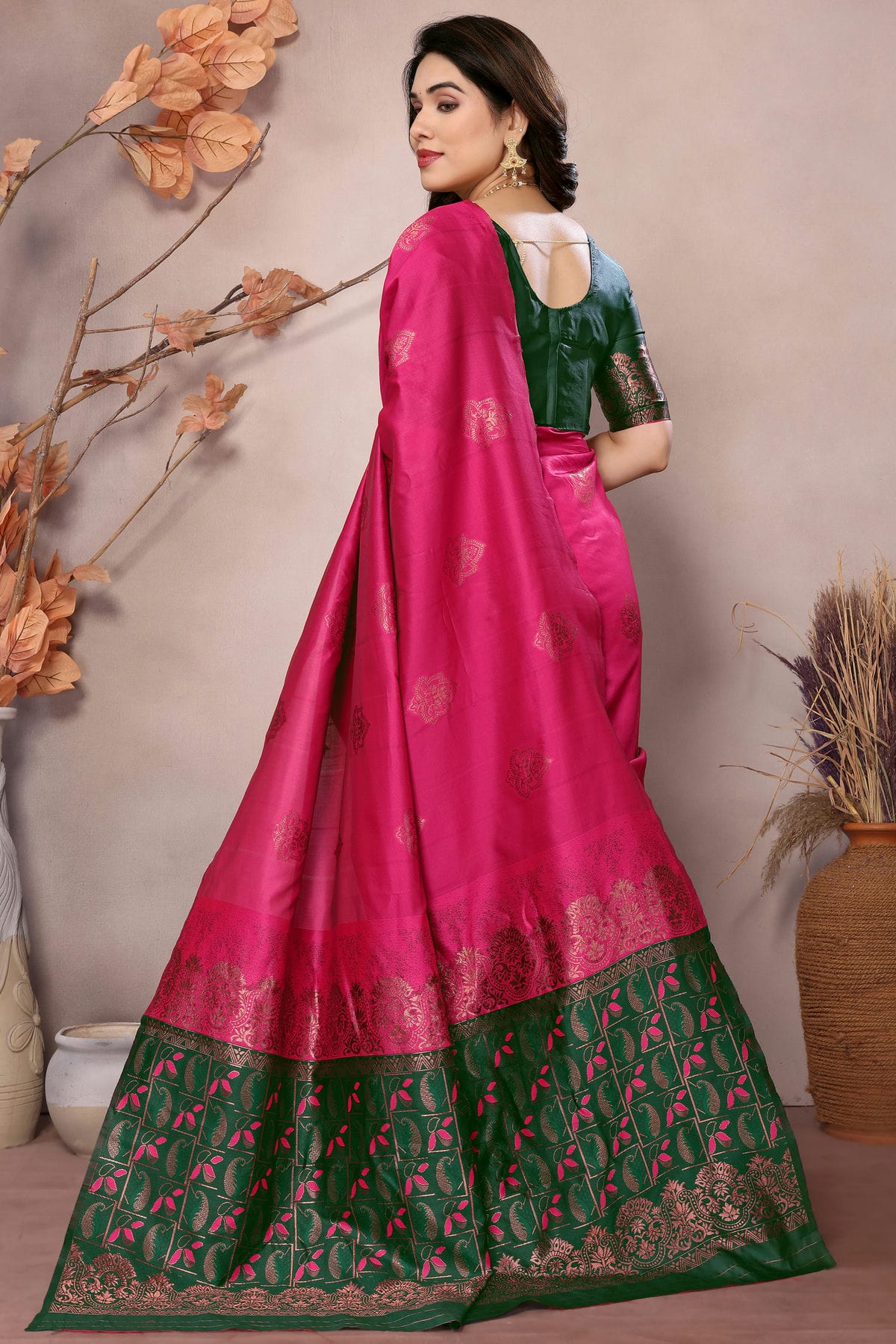 Green Pink Colour Banarasi Silk Saree VSSD1180170