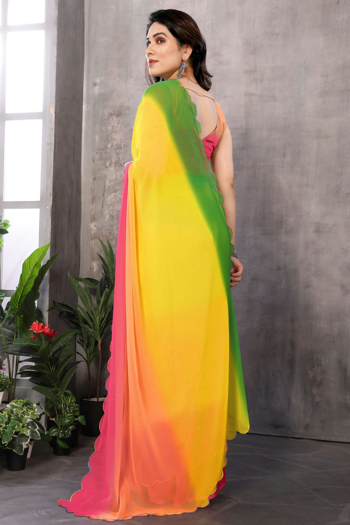 Green and Pink Colour Georgette Saree VSSD1180139
