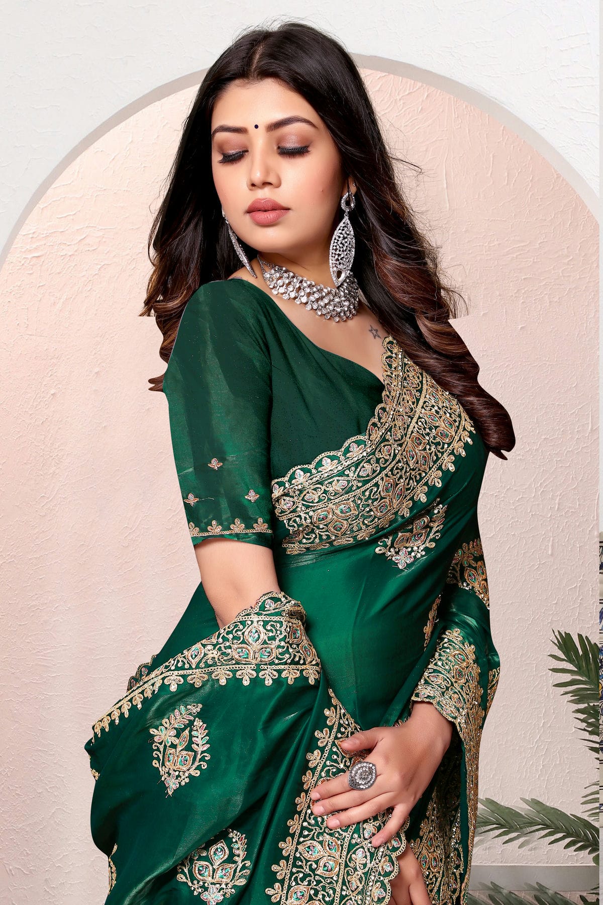 Green Colour Crepe Silk Saree VSSD1091014