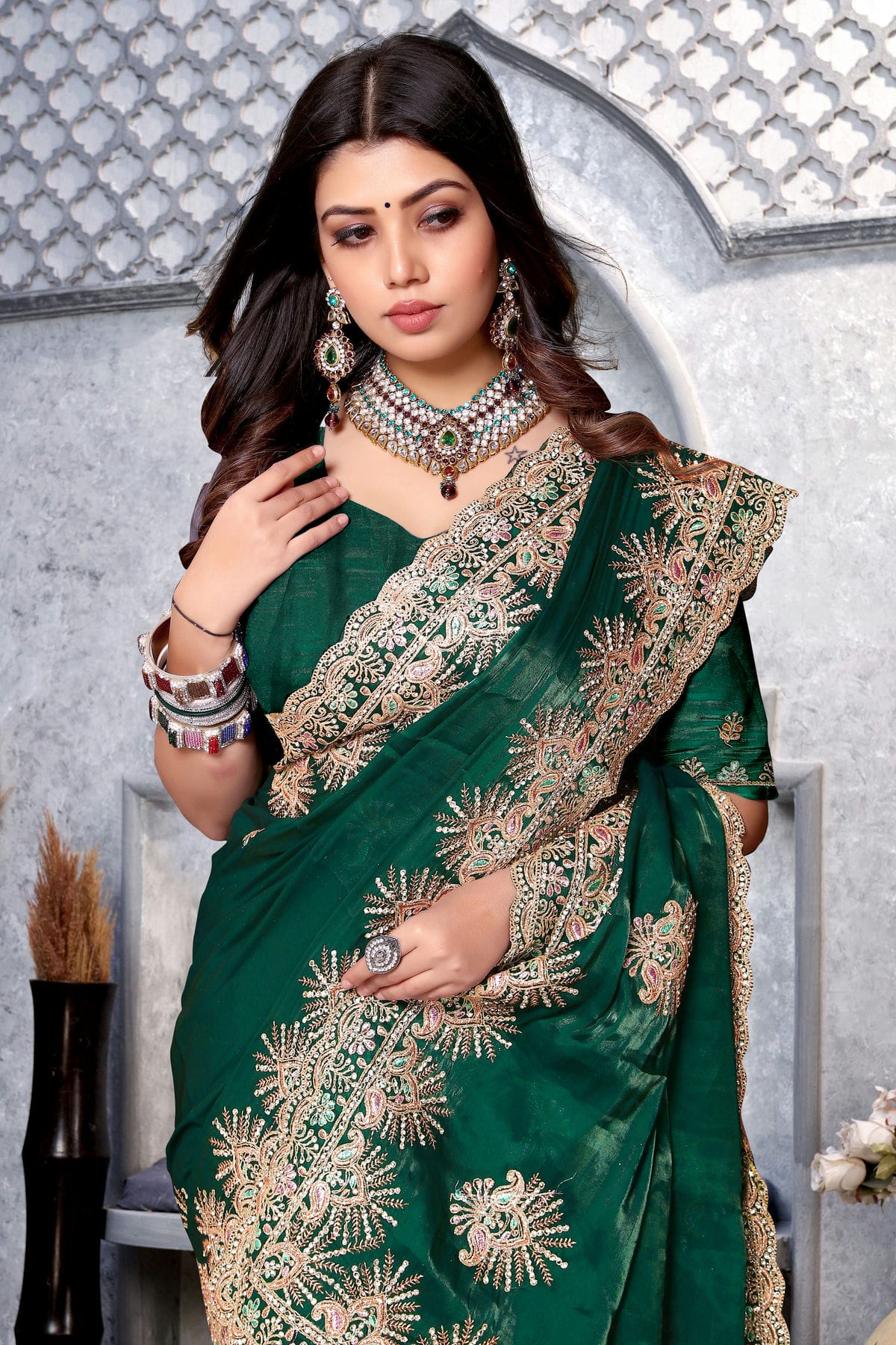 Green Colour Crepe Silk Saree VSSD1091016