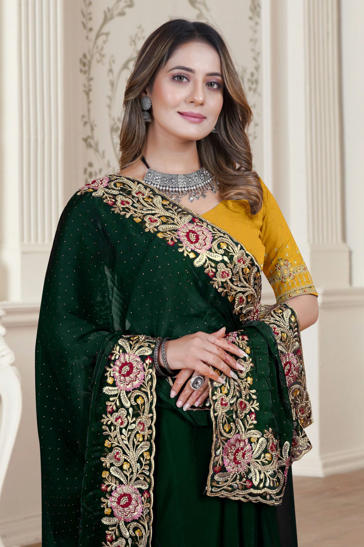 Green Colour Satin Silk Saree VSSD1090899