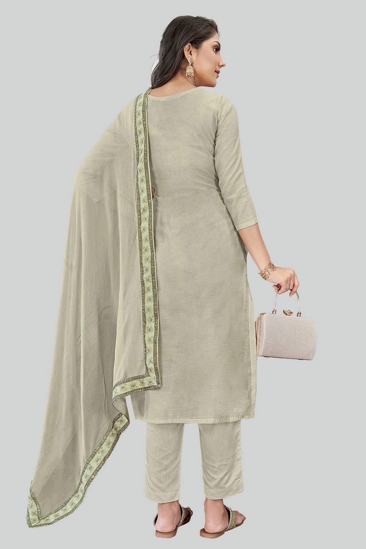 Grey Colour Chanderi Silk Pant Style Suit VSSM1110594