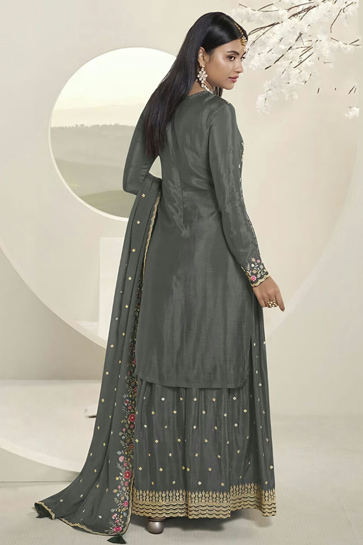 Grey Colour Chinon Sharara Suit VSSM1110719