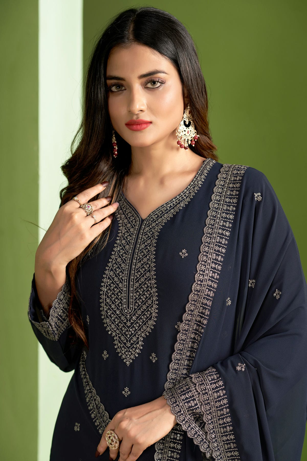 Grey Colour Georgette Pant Style Suit VSSM1110650