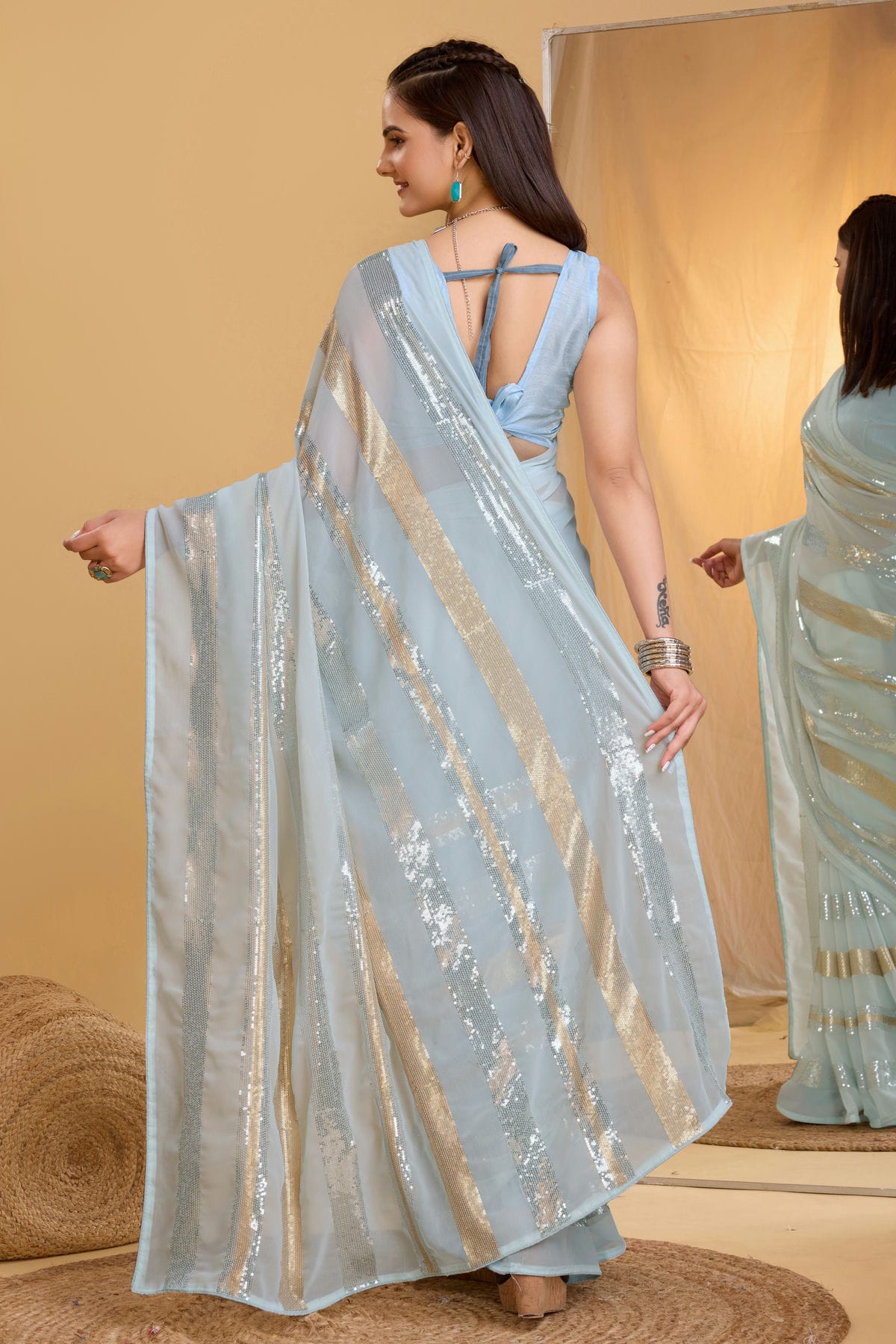 Grey Colour Georgette Saree VSSD1110002