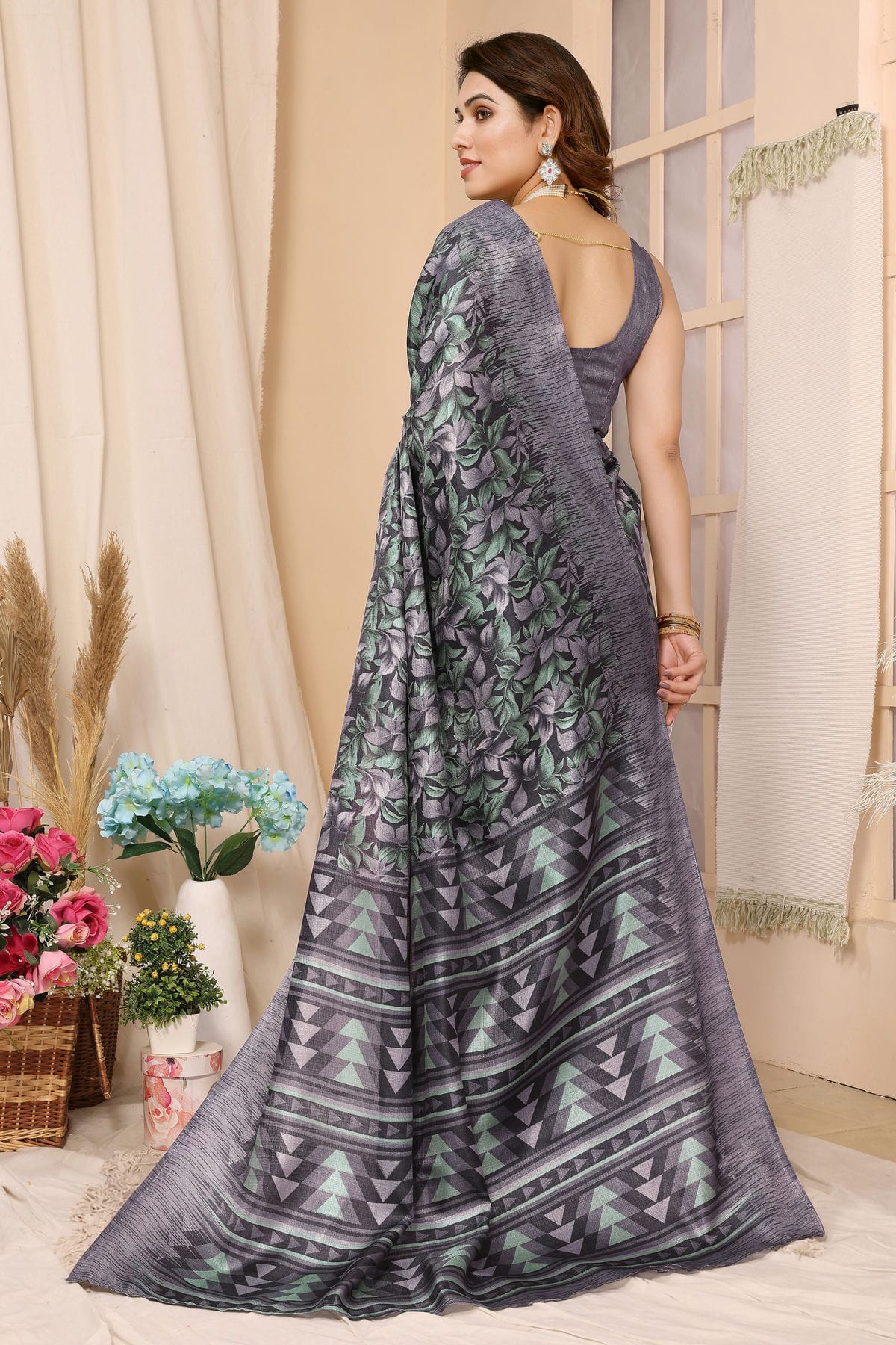 Grey Colour Khadi Printed Saree VSSD1180096
