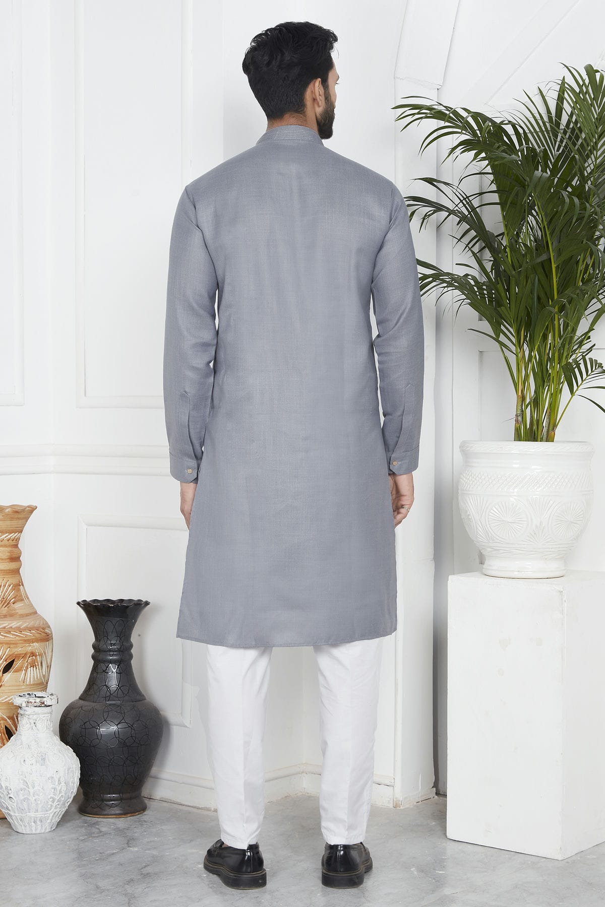 Grey Colour Linen Cotton Pintex Work Kurta Pajama VSKP1230122