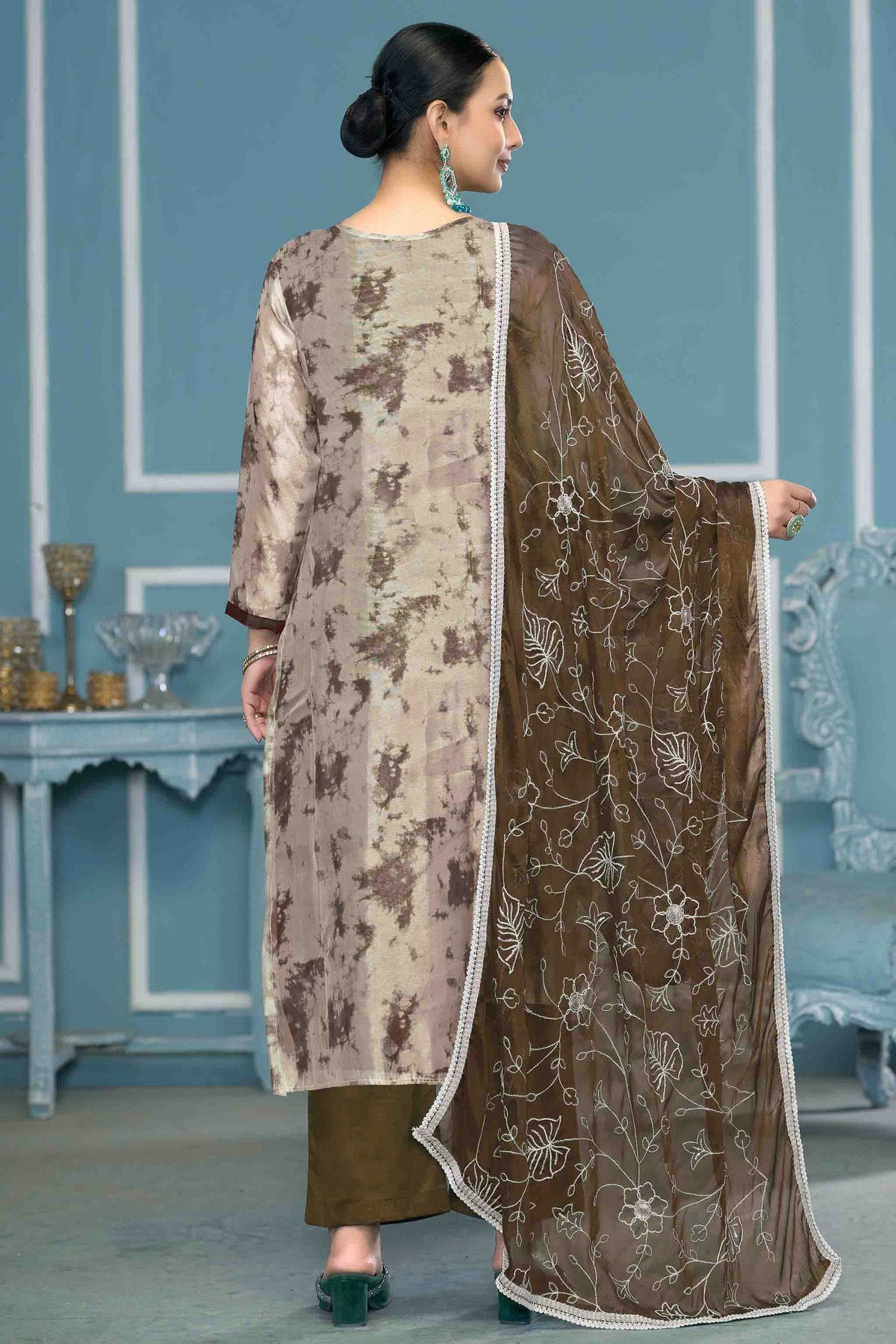 Grey Colour Organza Banarasi Pant Style Suit VSSM1113236