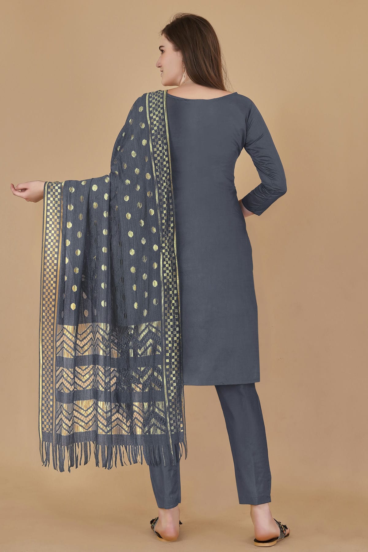 Grey Colour Unstitched Cotton Jacquard Straight Suit VSUS1160878