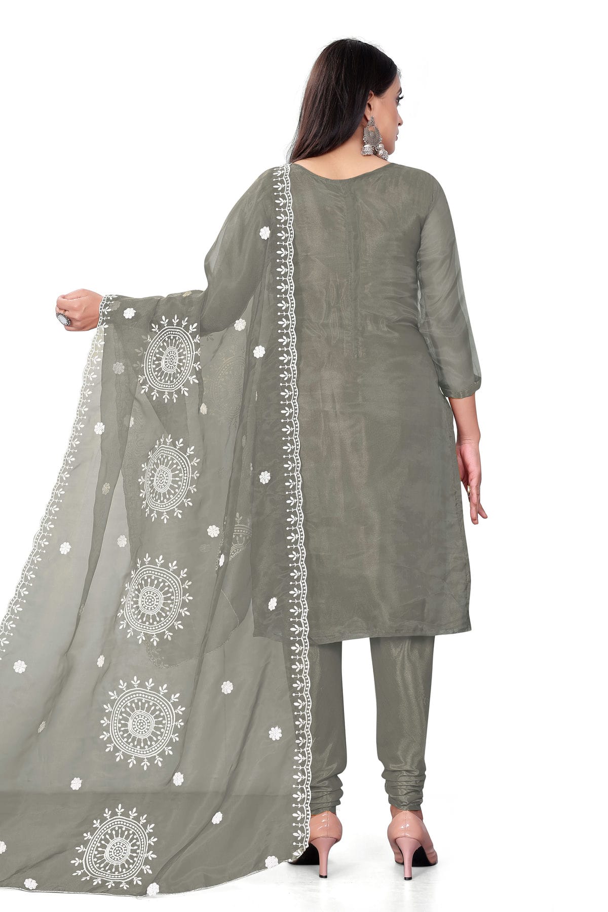 Grey Colour Unstitched Organza Churidar Suit VSUS1160707
