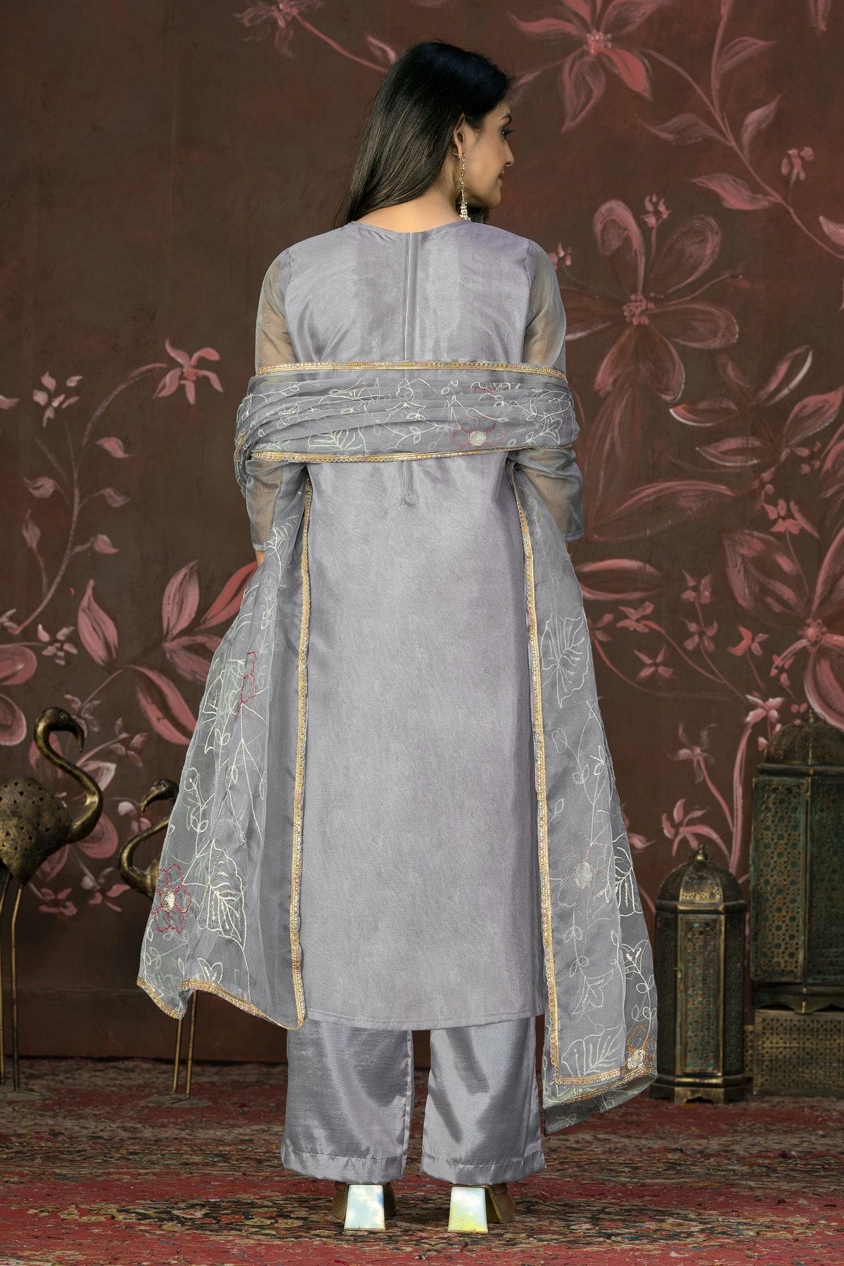 Grey Colour Unstitched Organza Jacquard Straight Suit VSUS1161322