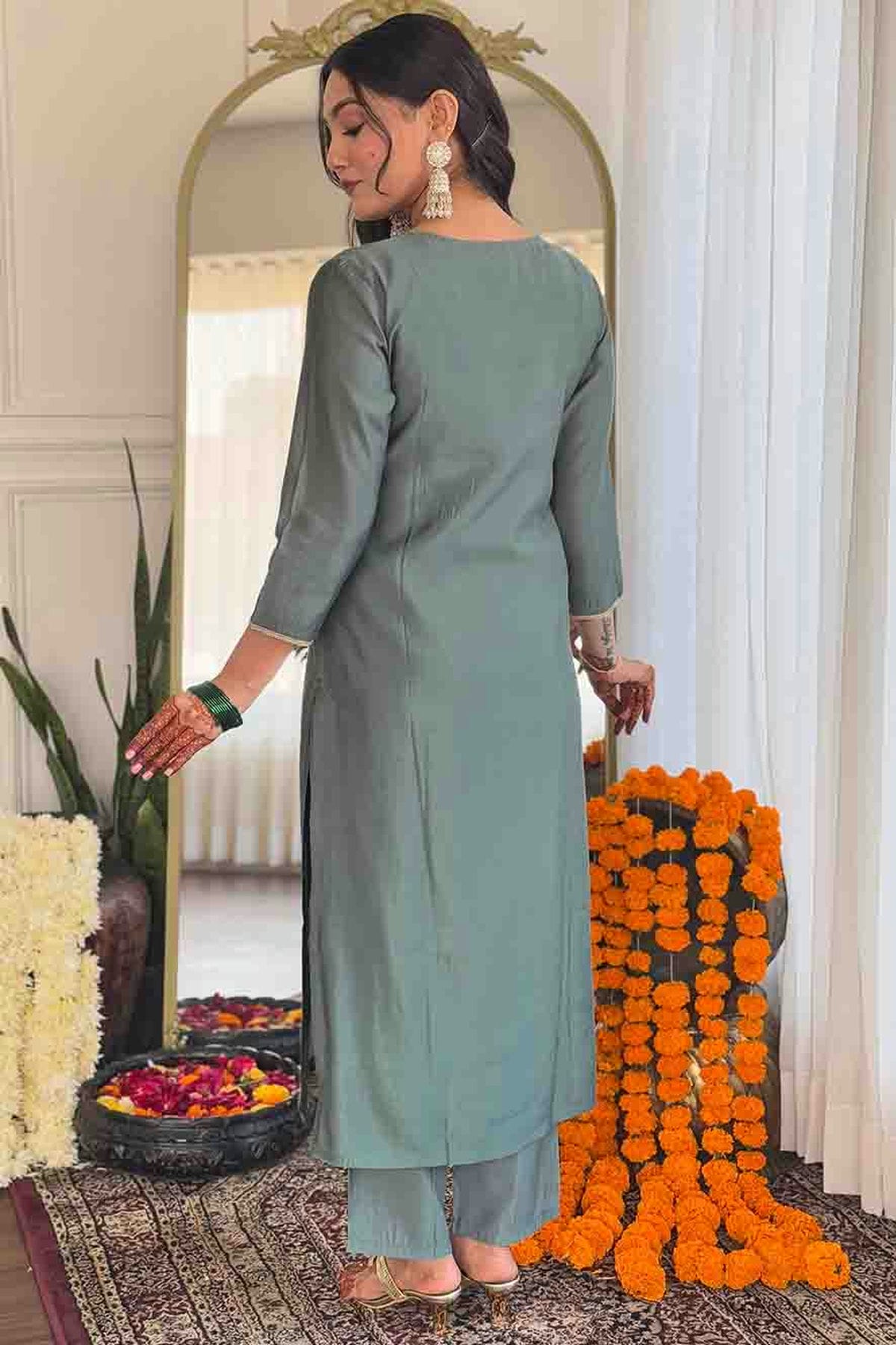 Grey Colour Viscose Stitched Pant Style Suit VSSS1113785