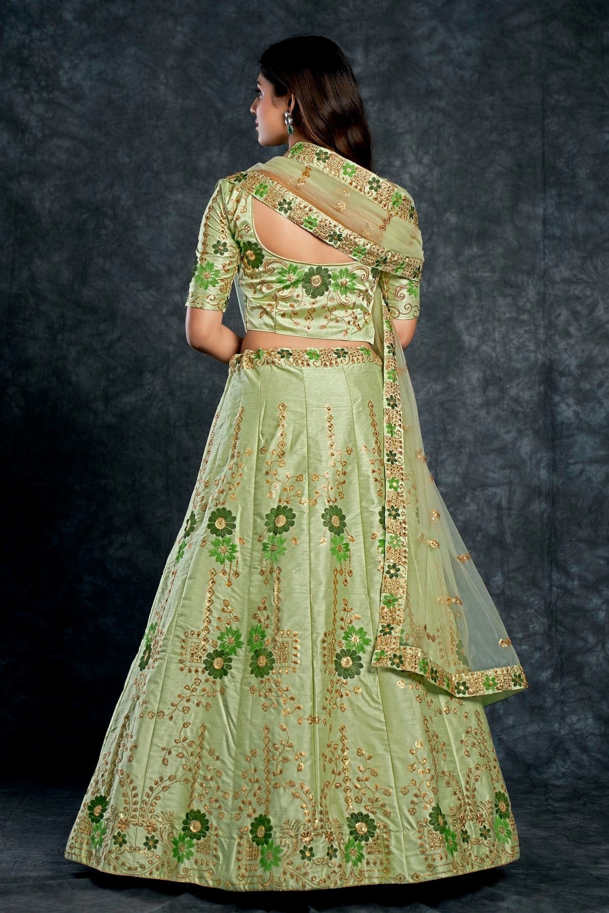 Italian Silk Designer Lehenga CholiIn Pista Green NCLC12710159