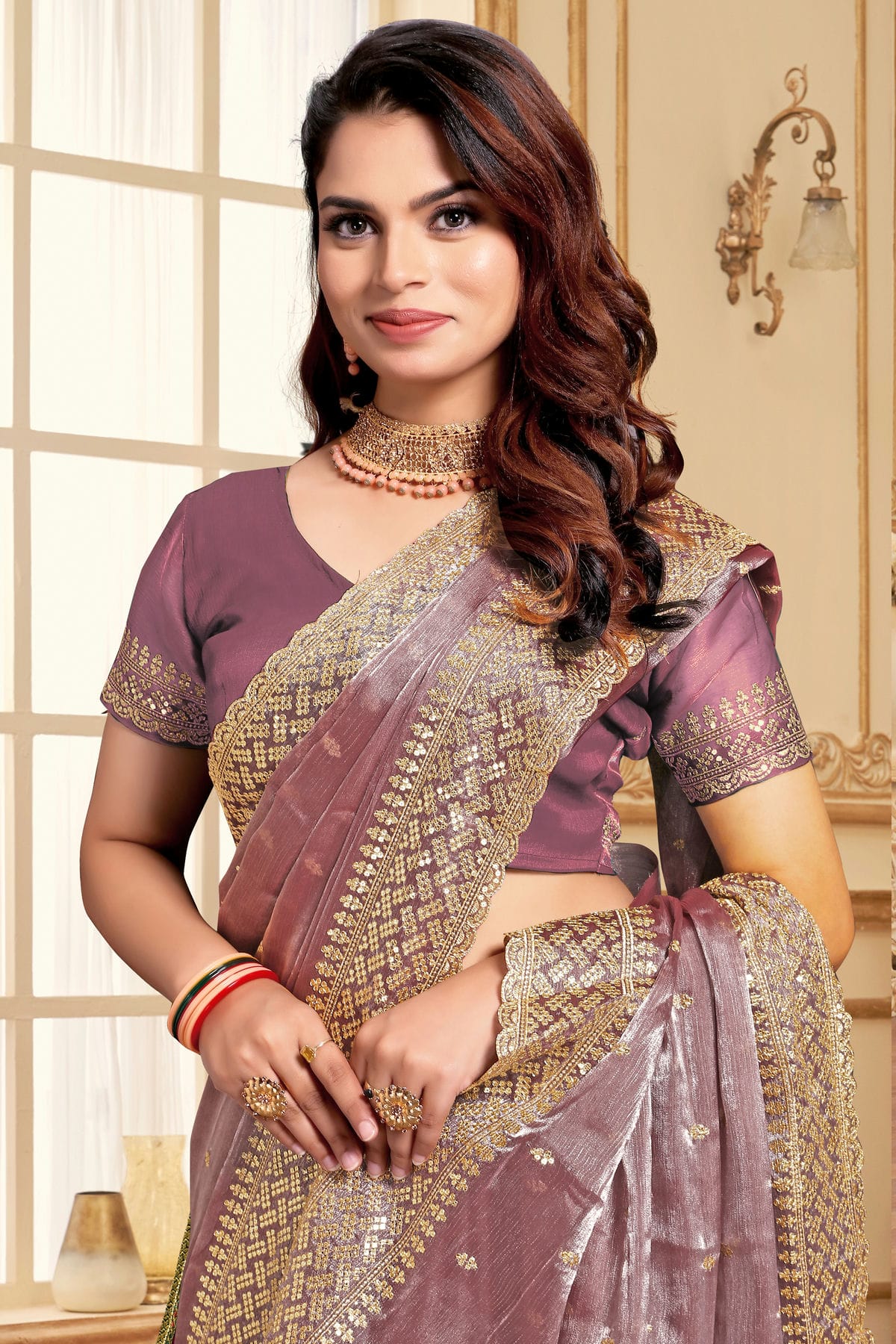 Lavender Colour Burberry Silk Designer Saree VSSD1121845