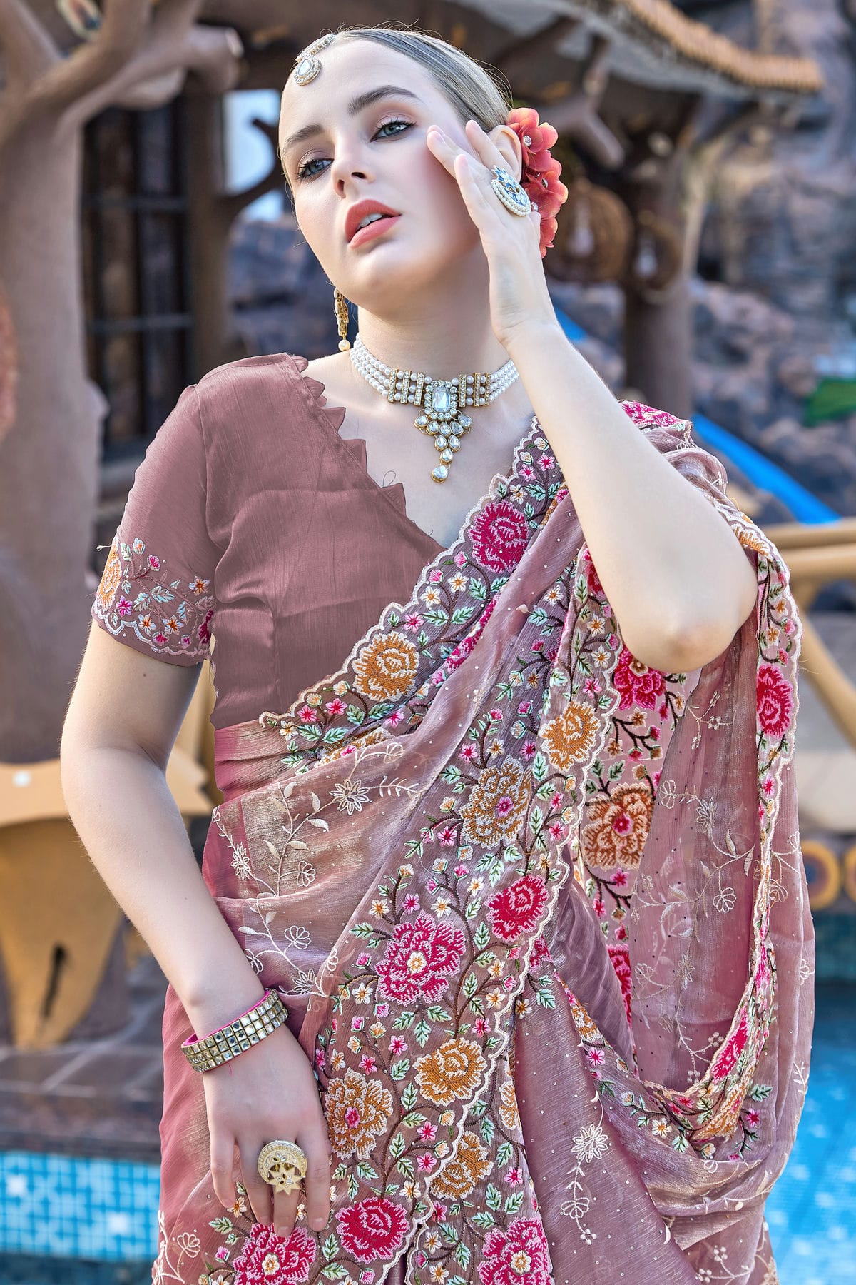 Lavender Colour Burberry Silk Designer Saree VSSD1121851