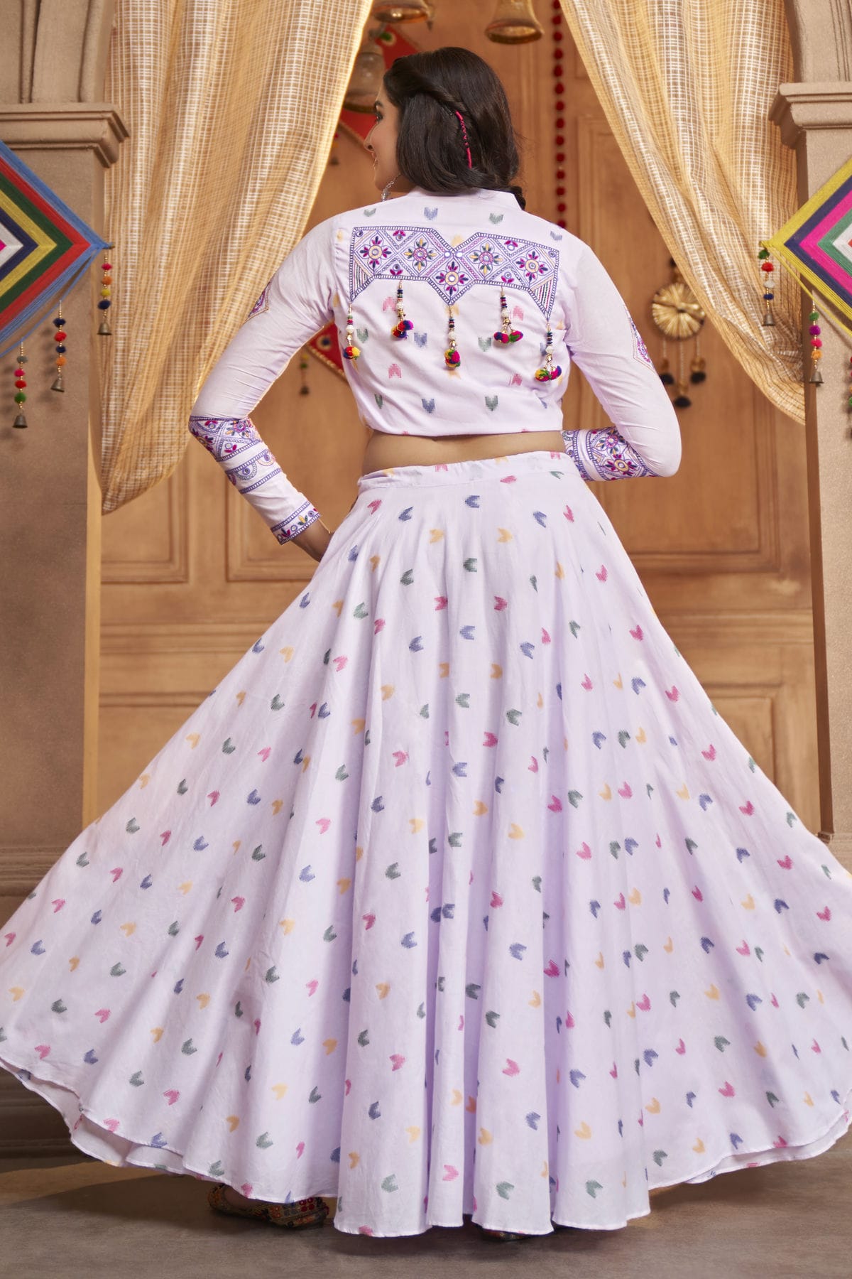 Lavender Colour Cotton Navratri Lehenga VSLC1150226