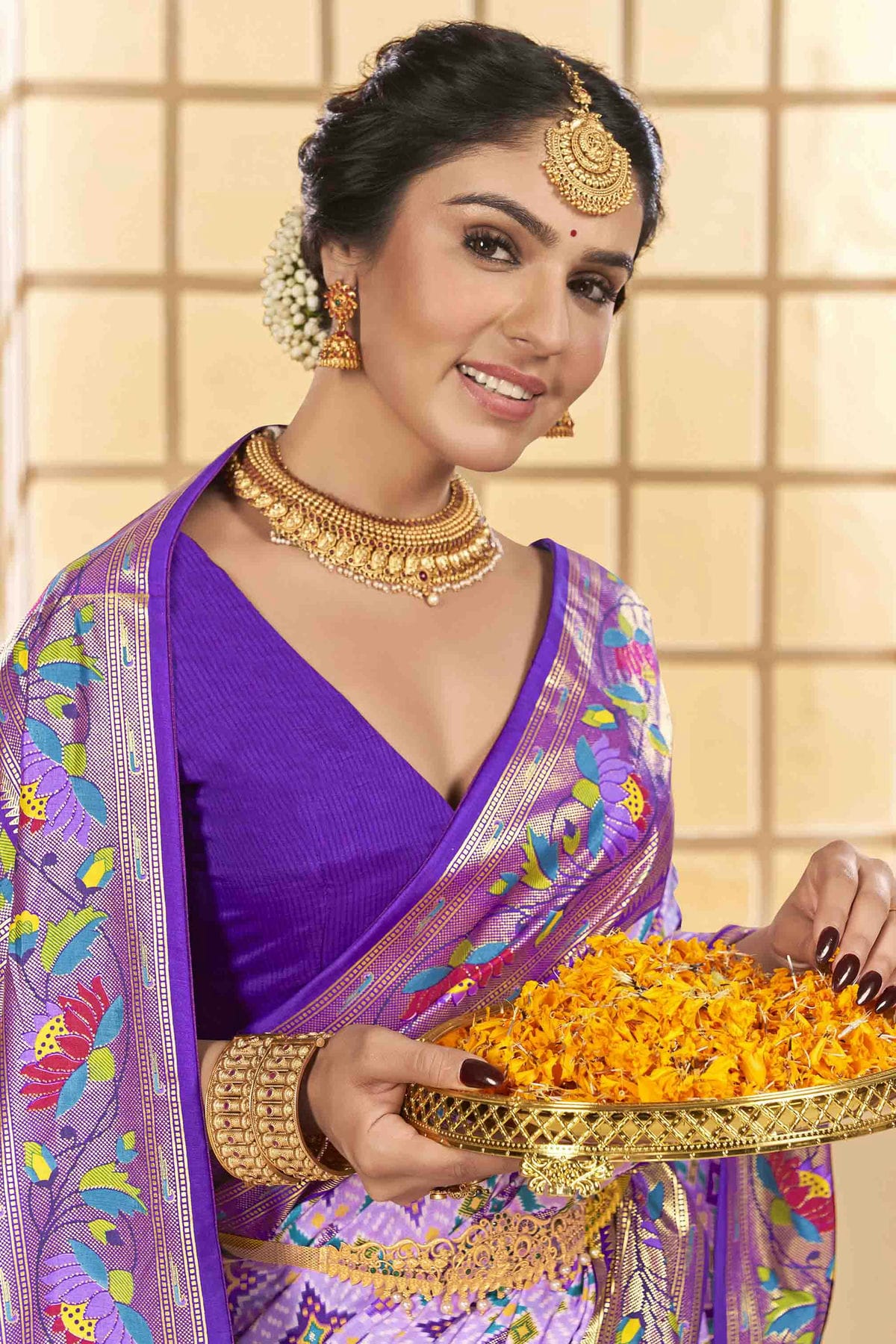 Lavender Colour Cotton Silk Ikkat Printed Traditional Saree VSSD1113587