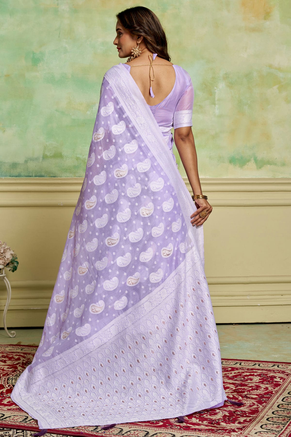Lavender Colour Cotton Traditional Saree VSSD1111903