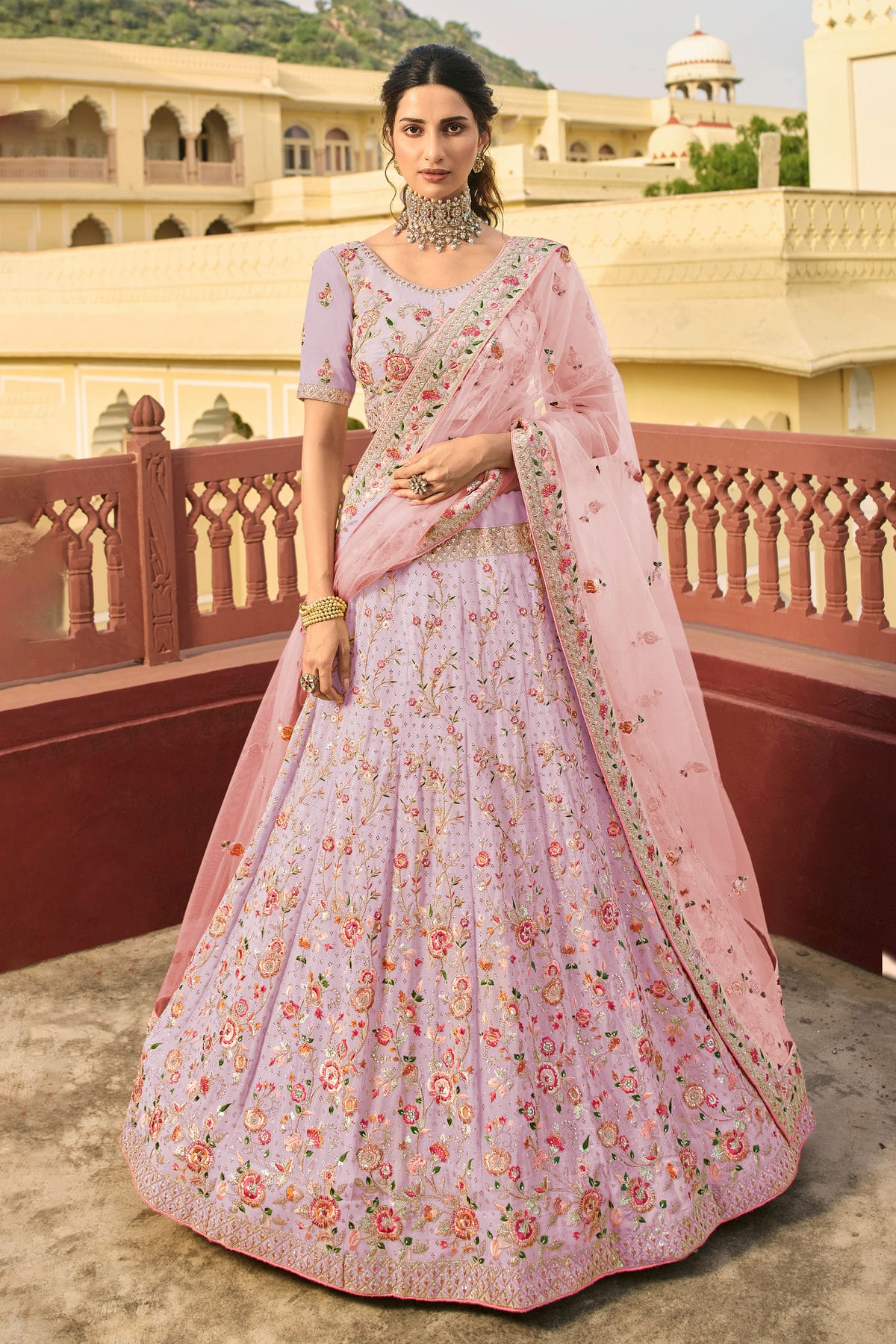 Lavender Colour Embroidery Organza Lehenga Choli VSLD1080813