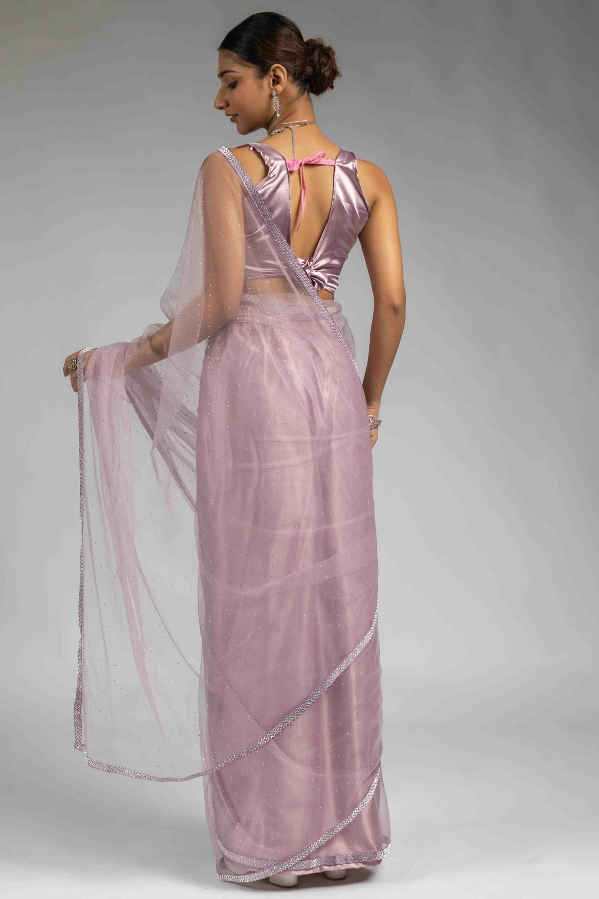 Lavender Colour Net Ready To Wear Saree VSSD1122058