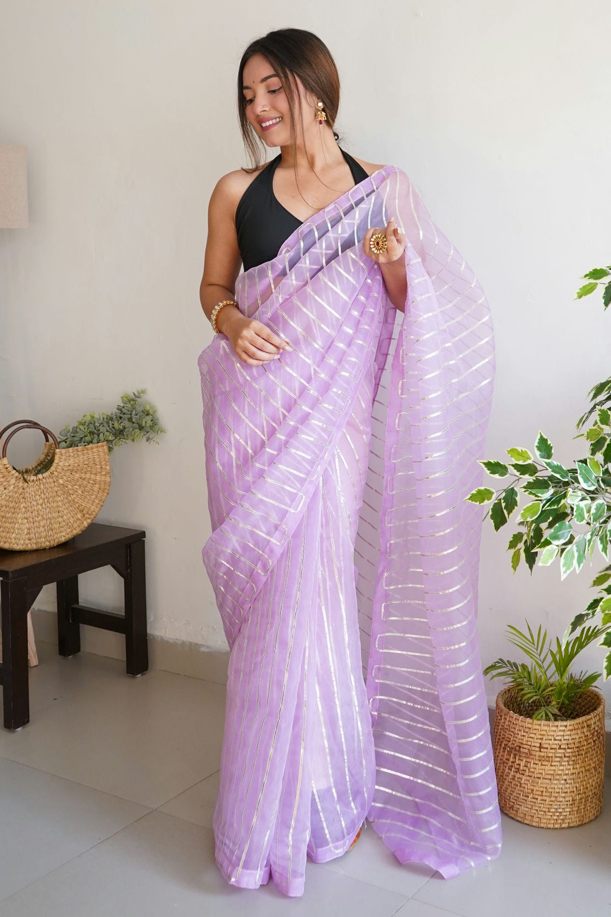 Lavender Colour Organza Saree VSSD1110397