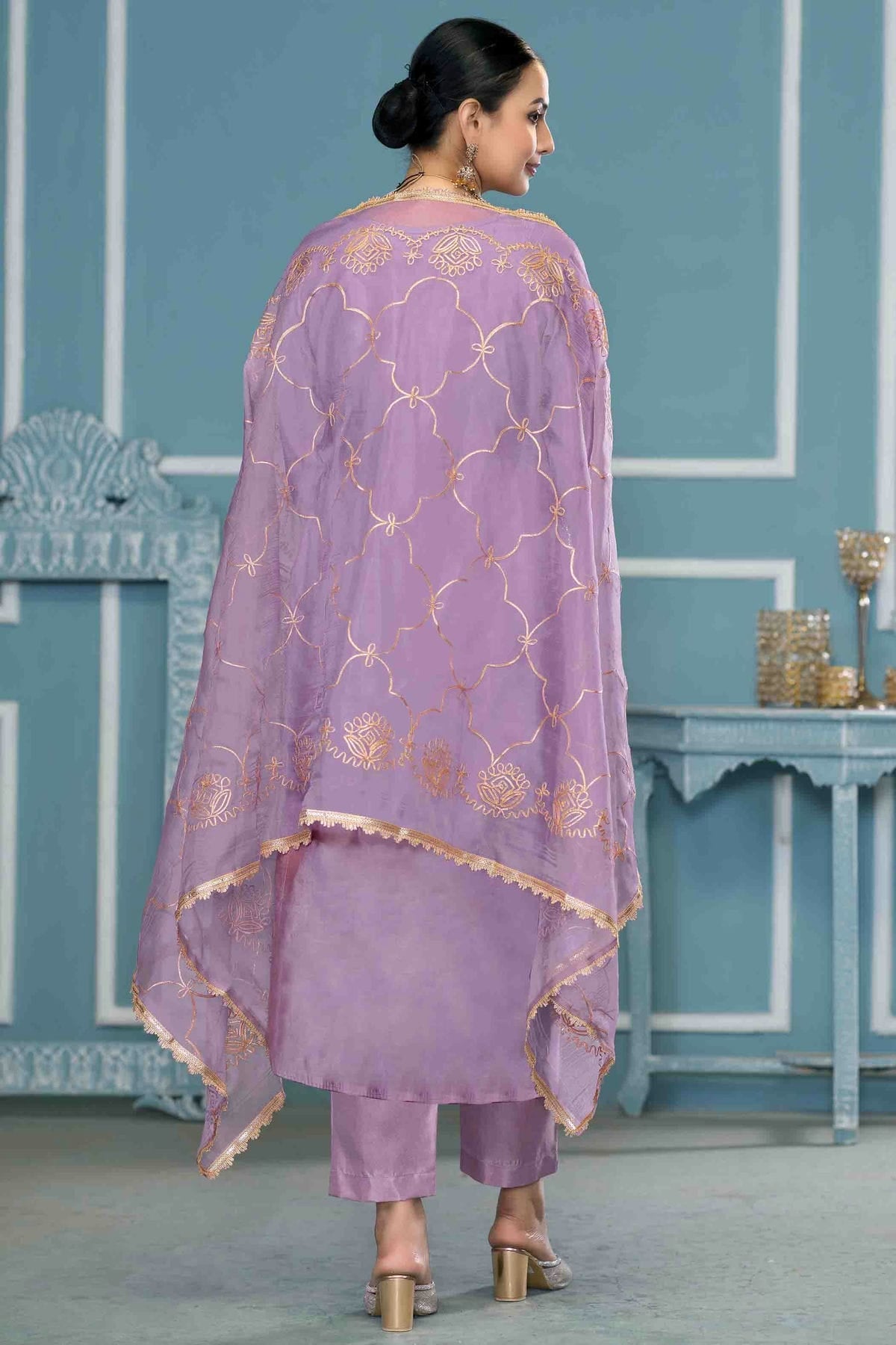 Lavender Colour Roman Cotton Pant Style Suit VSSM1113268