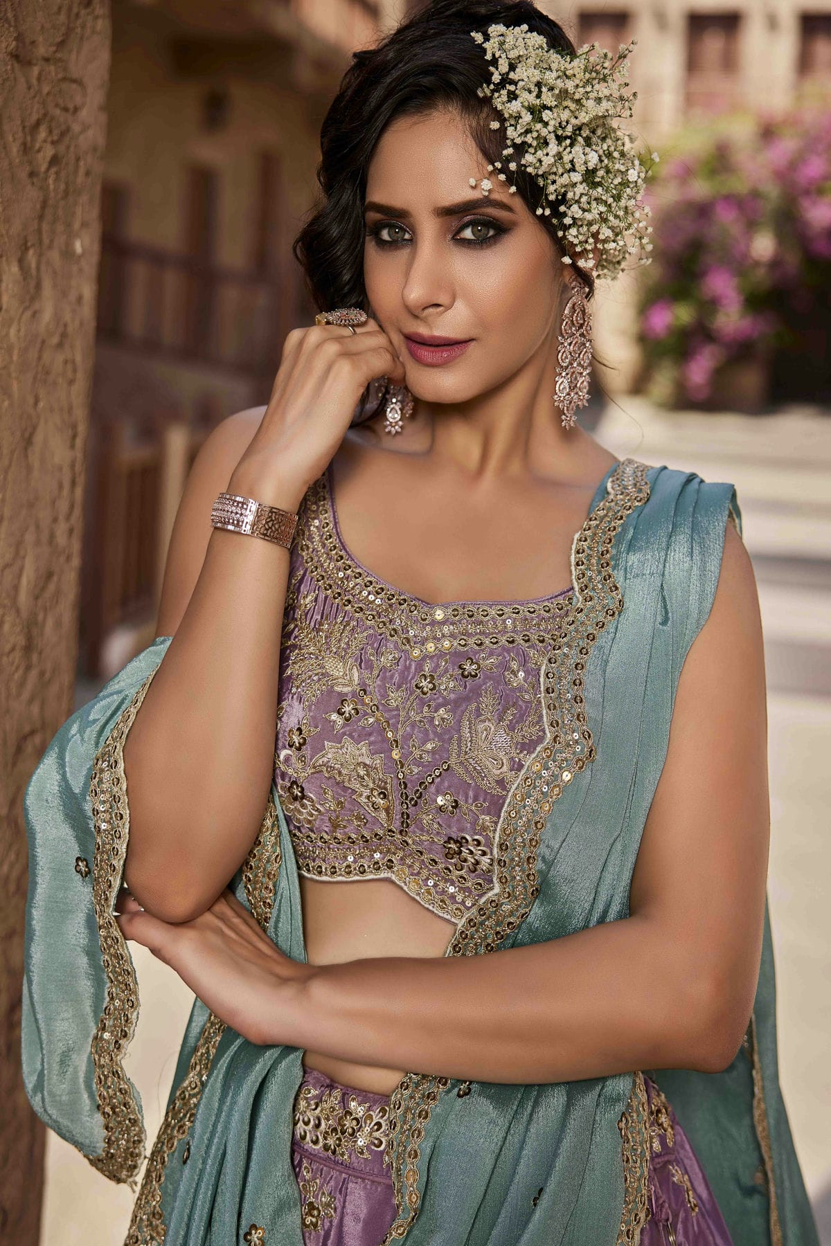 Lavender Colour Satin Lehenga Choli VSLC1113178