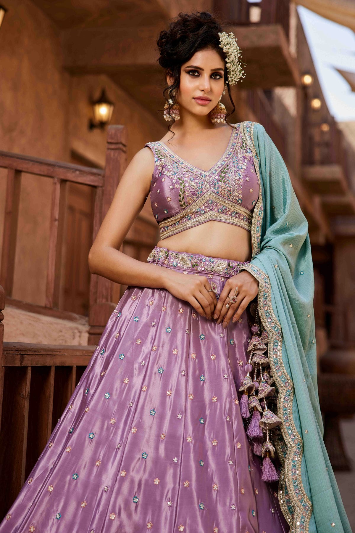 Lavender Colour Satin Lehenga Choli VSLC1113185