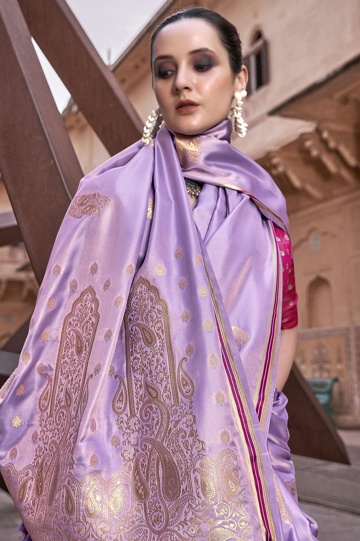Lavender Colour Satin Silk Saree VSSD1110186