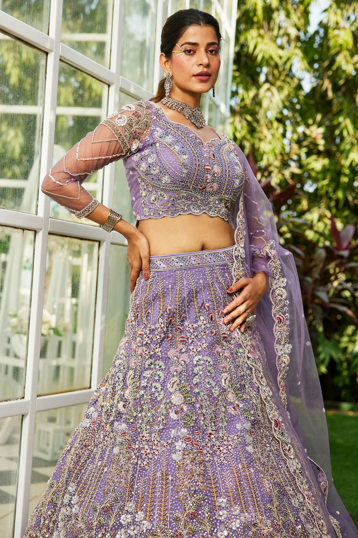 Lavender Colour Semi Stitched Net Lehenga Choli VSLC1112549