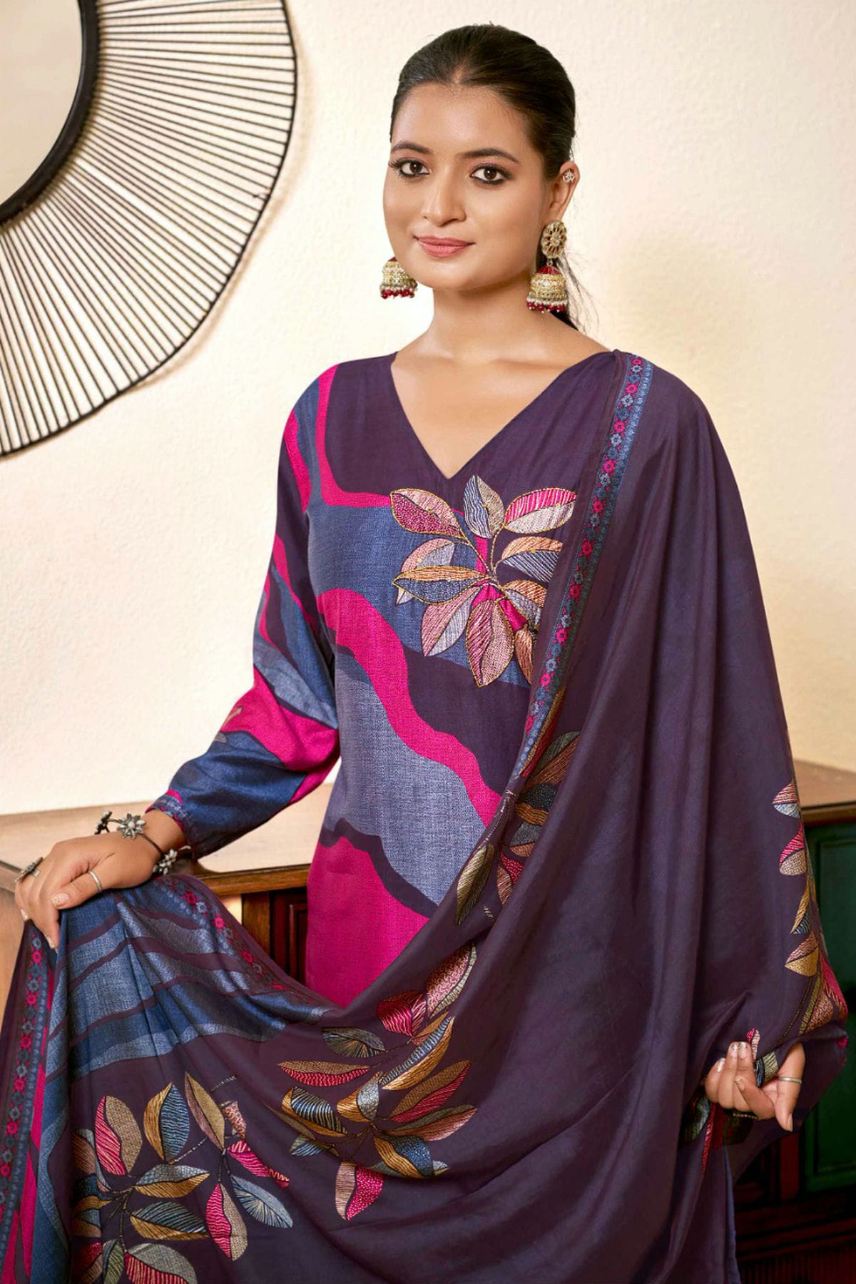 Lavender Colour Viscose Silk Stitched Suit