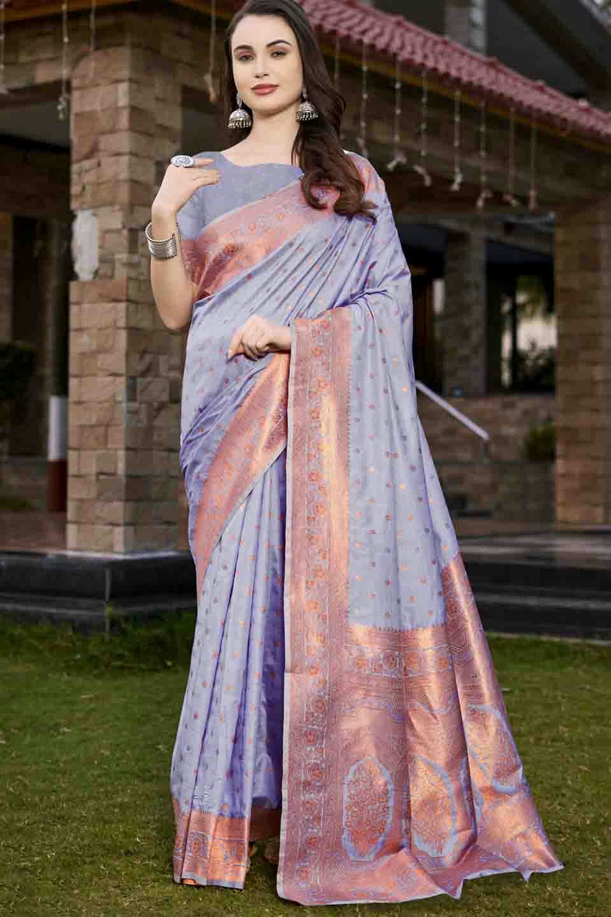 Lavender Colour Woven Work Silk Traditional Saree VSSD1103395