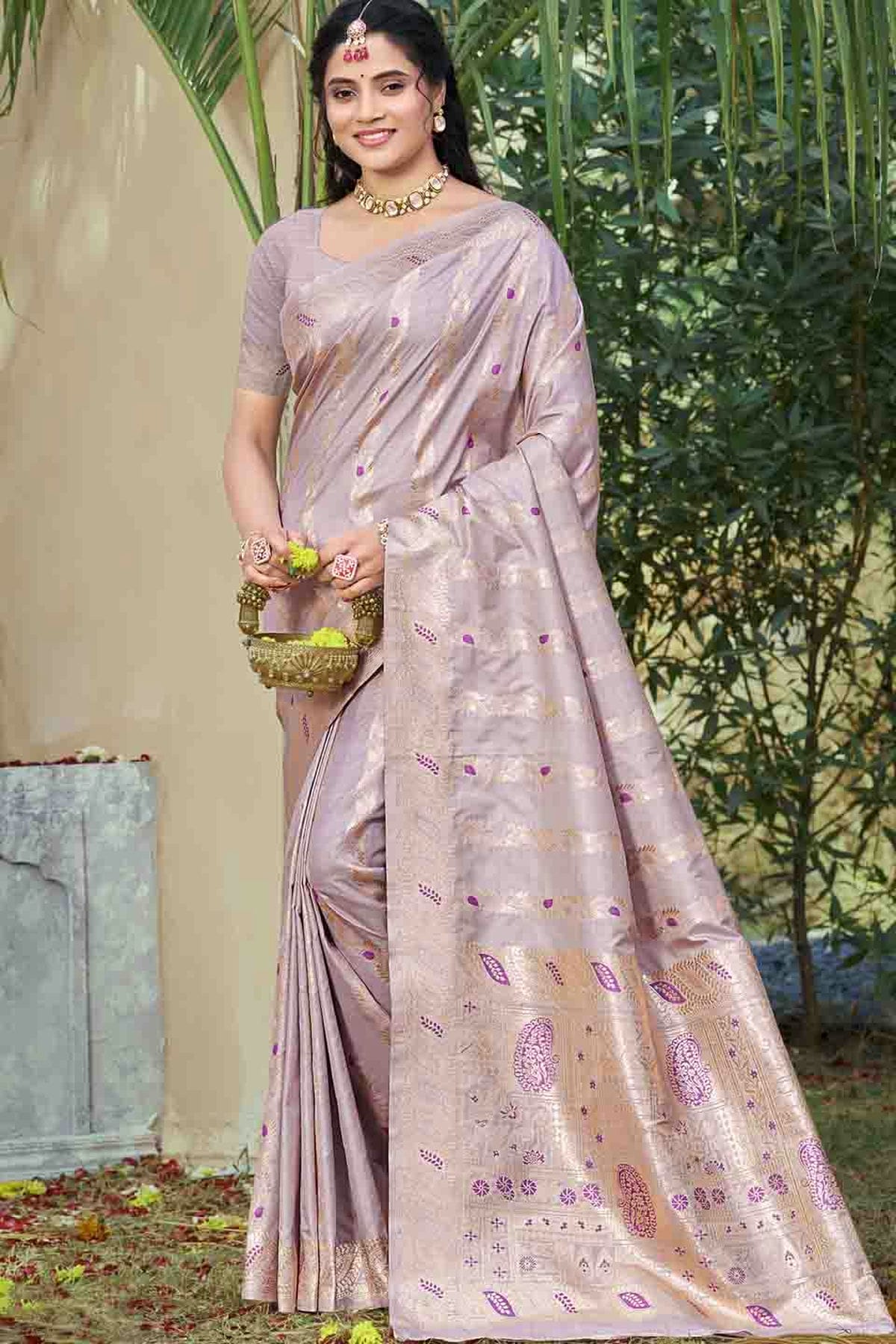 Lavender Colour Woven Work Silk Traditional Saree VSSD1103472